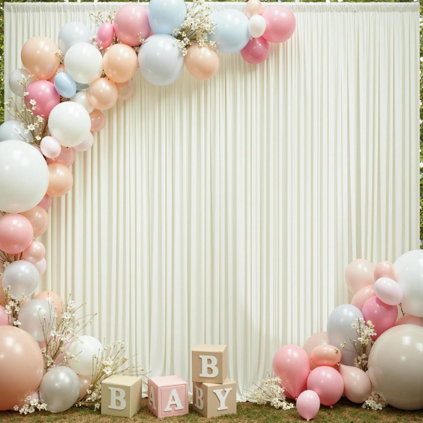 40×12ft Wrinkle Free Ivory Backdrop Curtain for Wedding Parties, 8 Panels 5×12ft Long Soft Silky Polyester Backdrop Drapes Cream Photo Back Drop Curtains for Party Photography Background Cloth