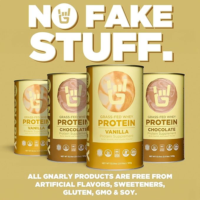 Gnarly Nutrition Chocolate Protein Powder – NSF Sport Certified – 25g Protein, Muscle Repair – Grass Fed Whey Powder, Smooth Taste – Chocolate, 32 oz