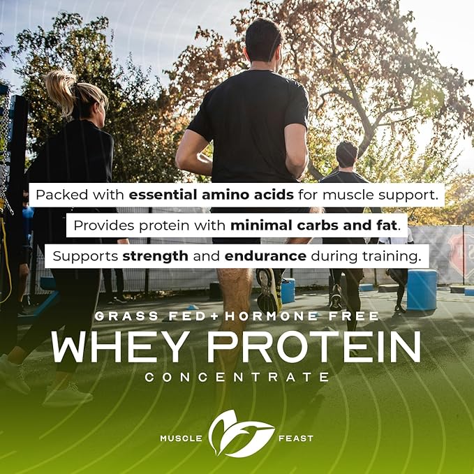Muscle Feast Grass-Fed Whey Protein Concentrate Powder, All Natural, Hormone Free Pasture Raised Whey Protein Powder for Women & Men, Clean, Non-GMO & Gluten Free Whey Concentrate - Vanilla, 2lb