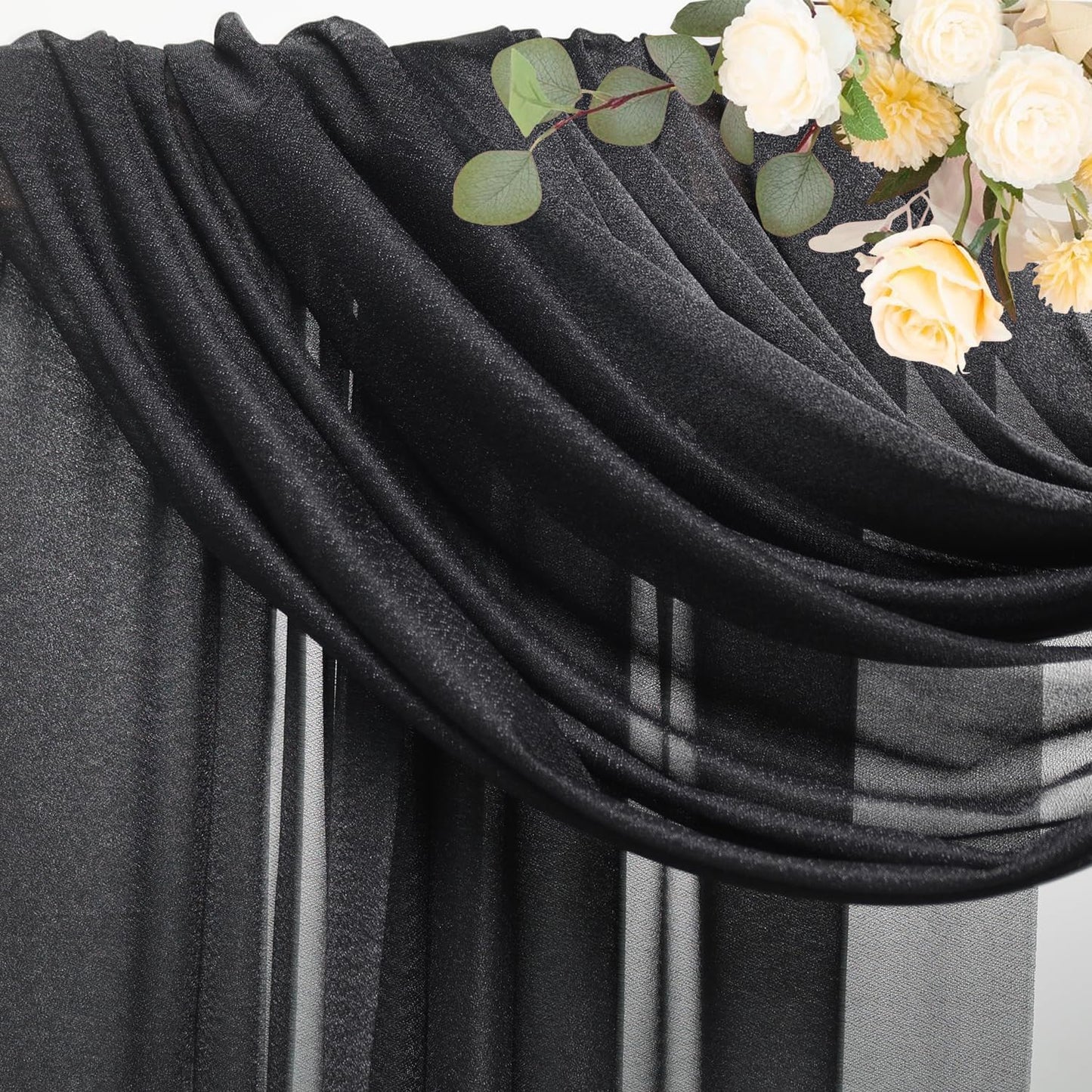 Wokceer Wedding Arch Draping 2 Panels 28.7" x 20FT Black Sheer Fabric Backdrop for Ceremony, Birthday Party, Bridal Shower Decoration