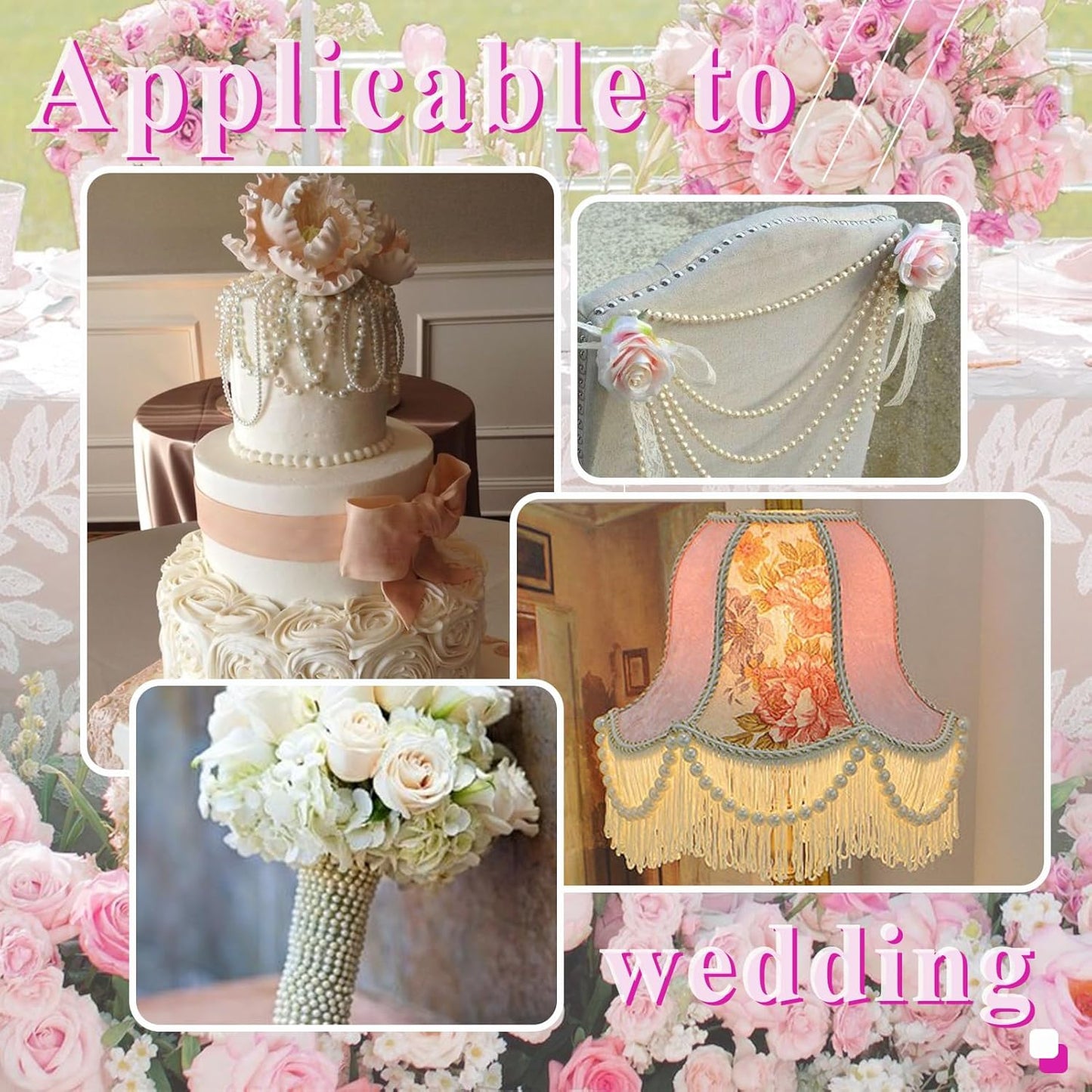 16 Feet 10mm Pearl Strings Garland for Crafts, Artificial Pearl Beaded Trim Chain Roll Strands for Wedding Centerpieces Bouquet Party Decoration Christmas Tree Garland, Ivory