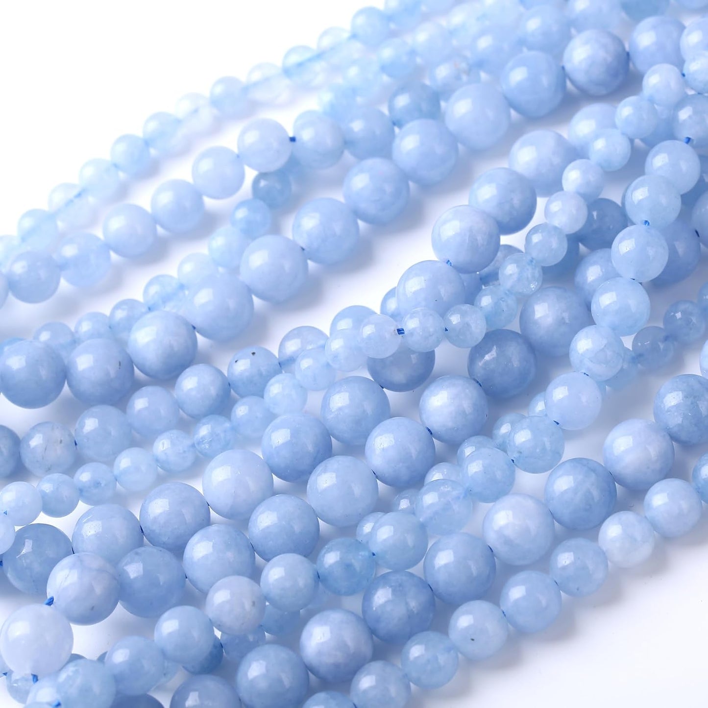 Dream Blue Chalcedony Stone Beads, Round Crystal Energy Jade Beads, 8MM, 45PCS, for Jewelry Making DIY Bracelet Necklace