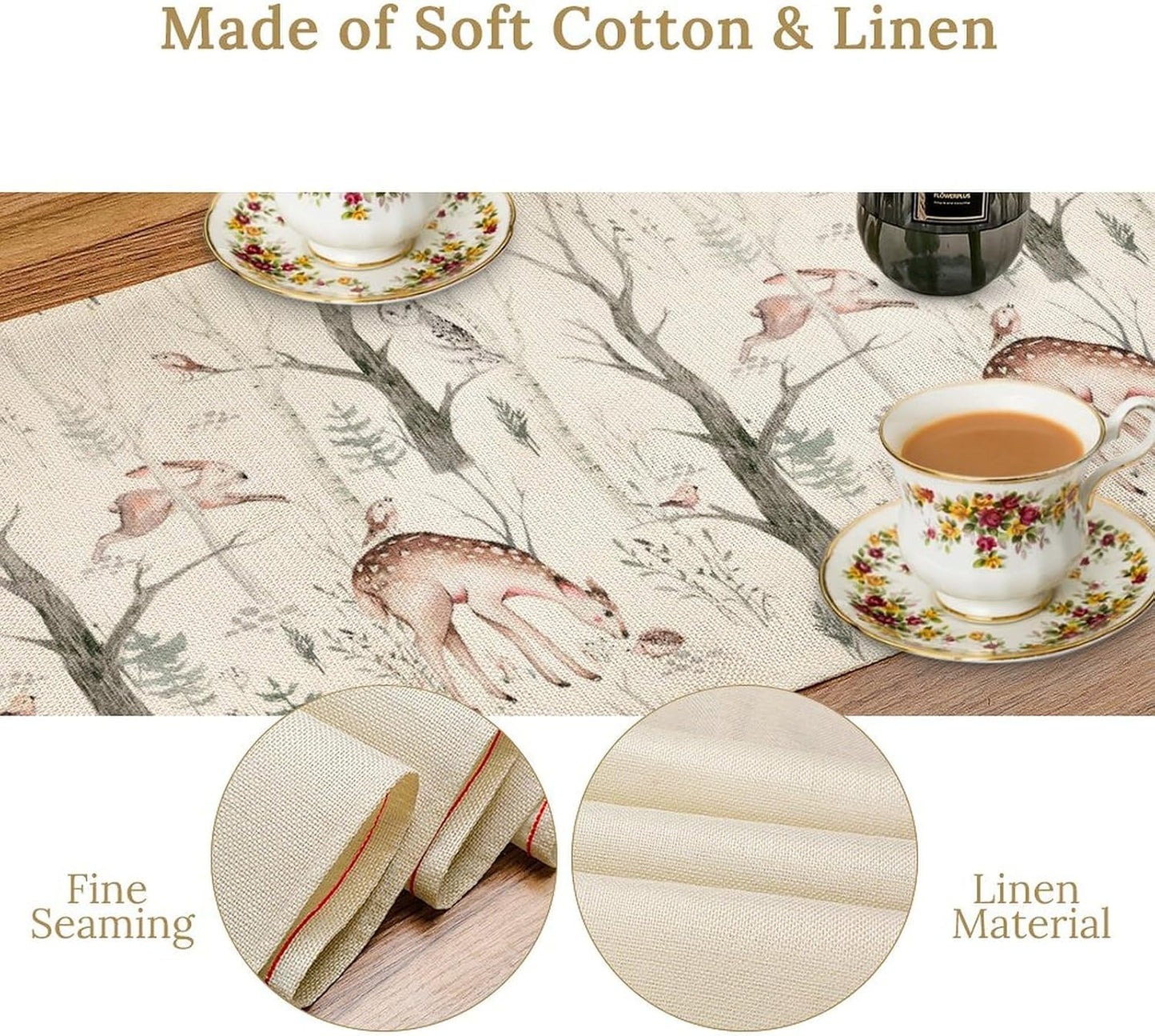 Rustic Woodland Table Runner, Farmhouse Forest Animals Country Lodge Wild Hunt Deer Fox Table Center Decor for Home Kitchen Dining Patio Holiday Party Indoor Outdoor Table Decorations, 13"x72" Inch