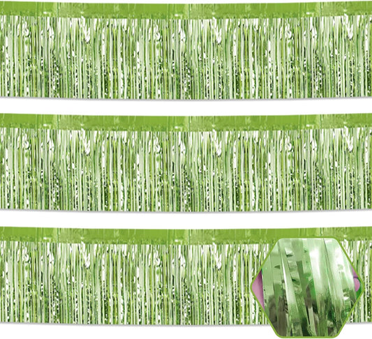 3 Pack 10 Long Light Green Metallic Foil Fringe Garland Wall Hanging Tassle Banner, Mother's Day, Easter, Parade Floats, Birthday, Theme Party, Wedding Party Decorations