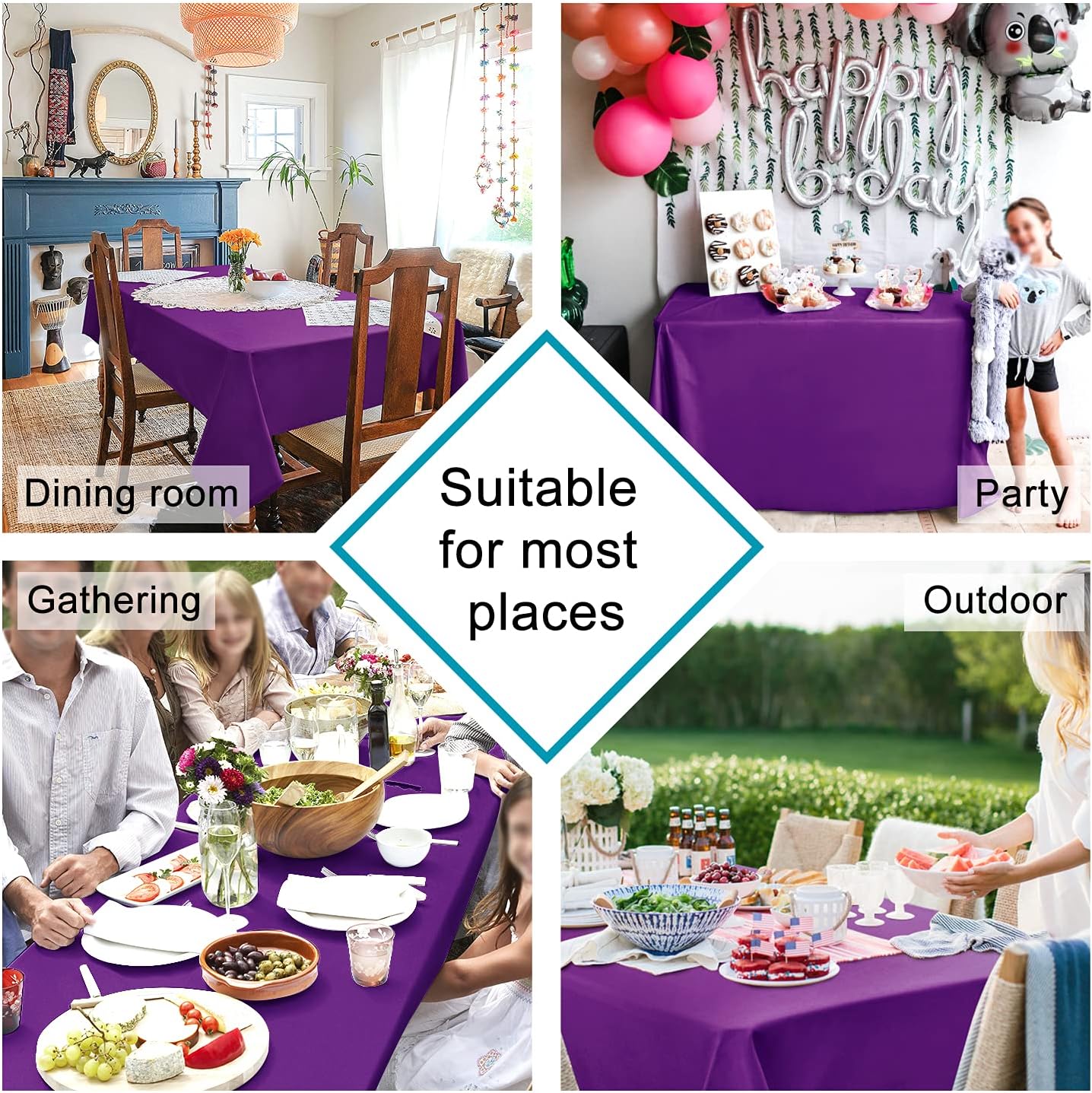 Hiasan Royal Purple Tablecloth for Rectangle Tables - Waterproof and Spillproof Washable Fabric Table Cloth for Dining Room Kitchen Party, 60 x 120 Inch