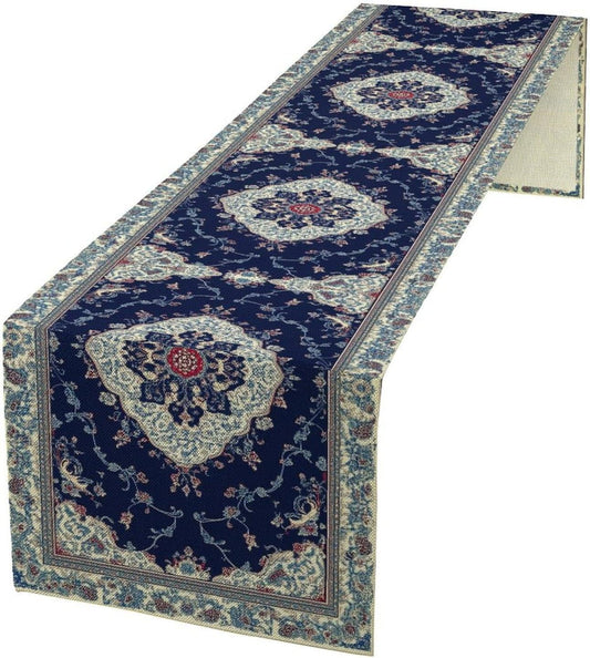 Elegant Palace Boho Blue Table Runner Vintage French Style Farmhouse Geometric Home Farmhouse Kitchen Table Dining Coffee Room Garden Party Wedding Decor 13x72in