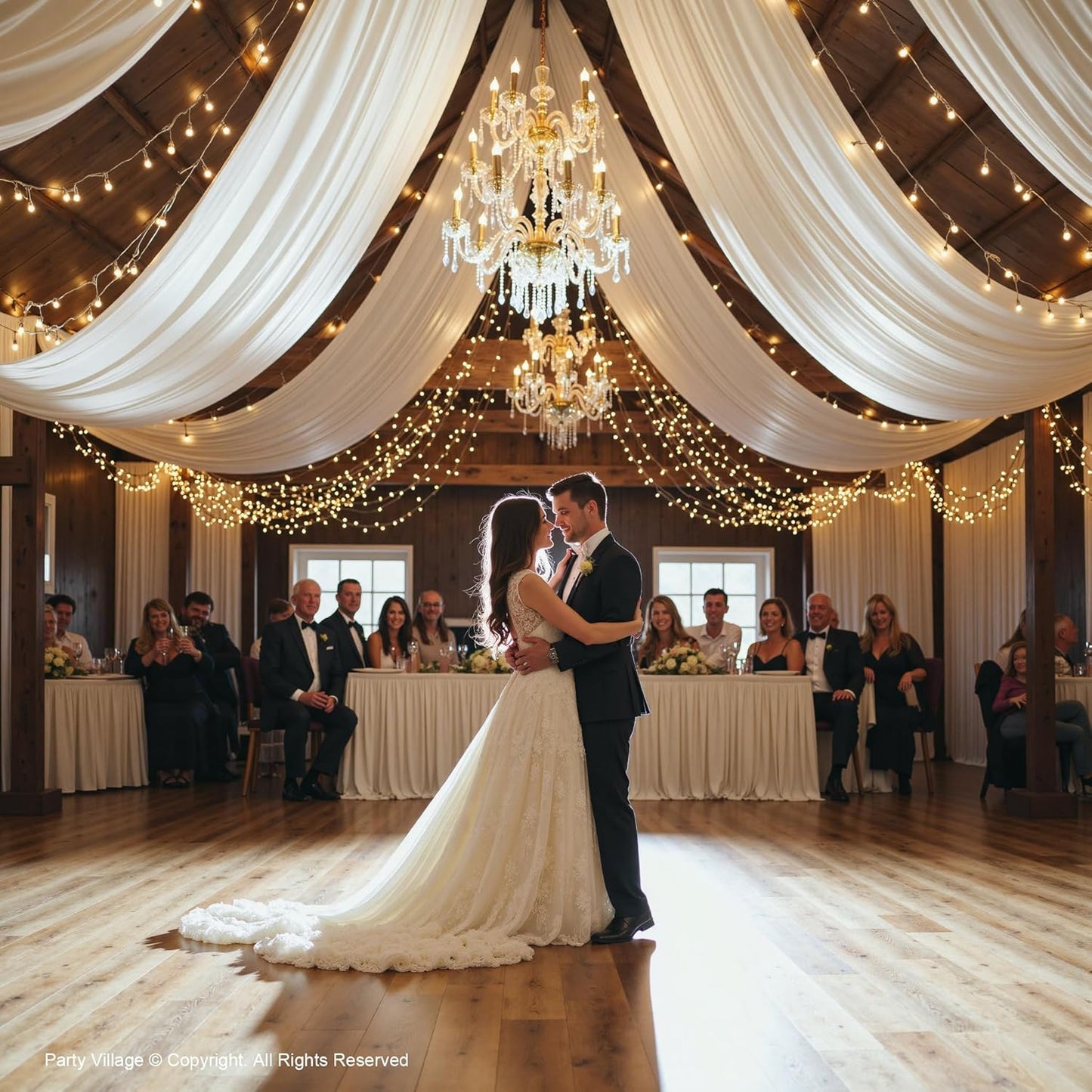 PartyVillage 10ftx40ft Ivory Ceiling Curtain for Wedding Parties – 2 Panels Wrinkle-Free 40 FT Long Tent Draping Curtains for Wedding, Birthday & Theme Parties, 40ft Height with Rod Pocket