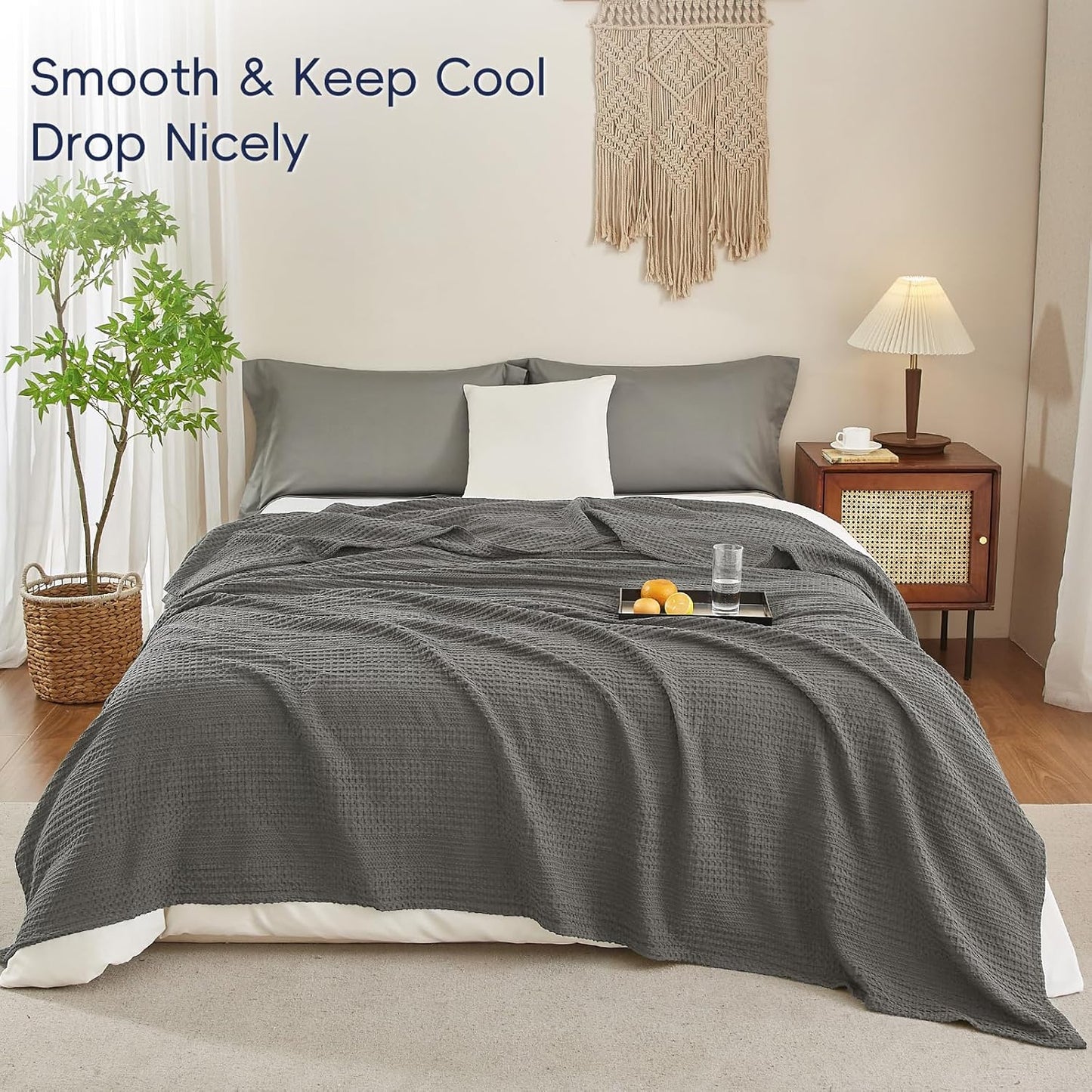 PHF Lightweight Waffle Weave Blanket Queen Size, Breathable & Ultra Soft, 90"x 90" Soft & Cozy Thin Blanket for All Season & Hot Sleepers, Bed, Home Decor - Grey