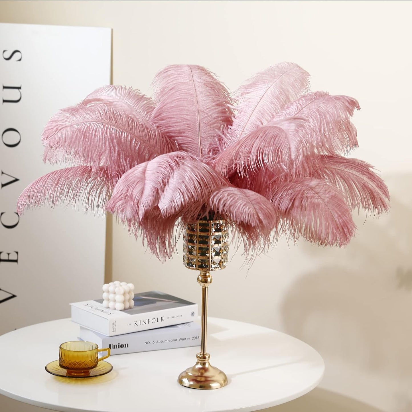 Larryhot Pink Ostrich Feathers Bulk- 16-18 inch 10pcs Feathers for Cfafts,Wedding Party Centerpieces, and Home Decorations (Lotus Pink)