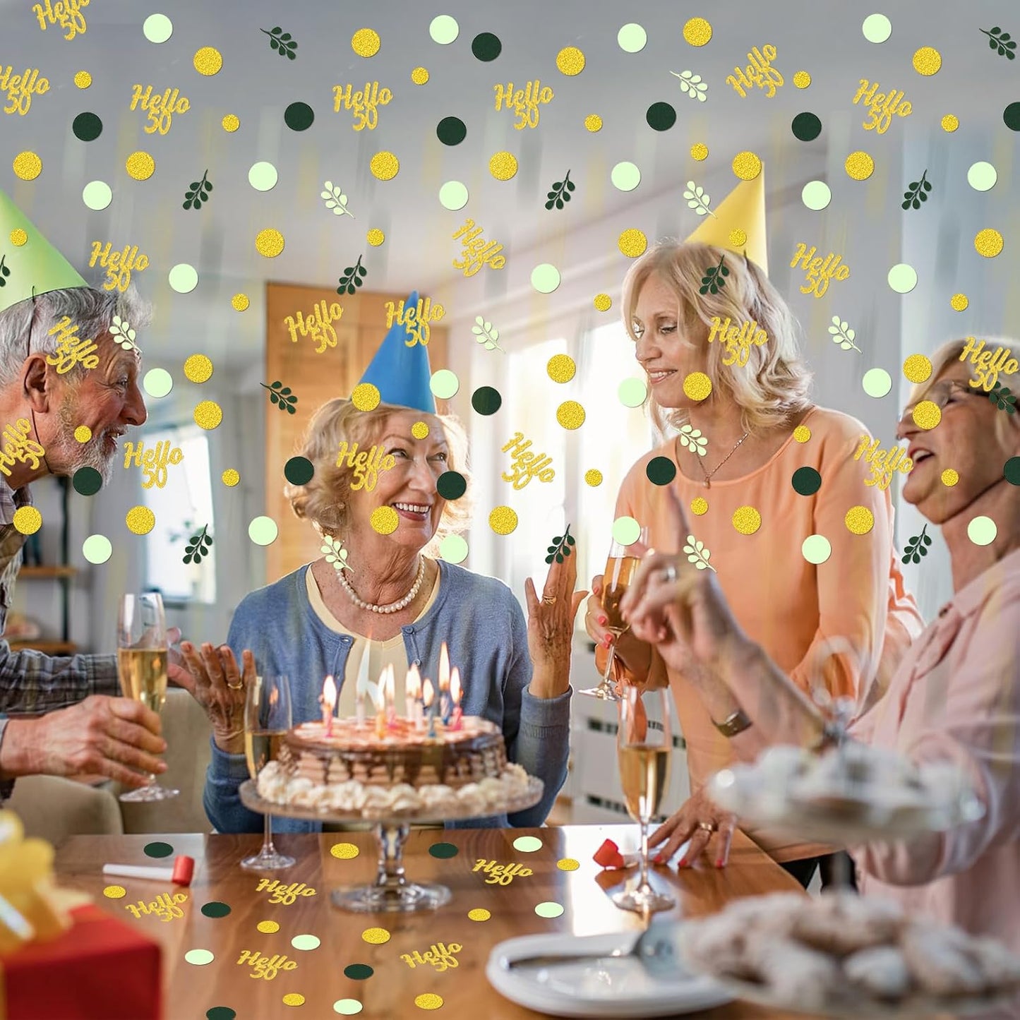 300PC Gold Glitter and Sage Green Happy 50th Birthday Decorations for Men/Women Greenery 50th Birthday Confetti for Table Fifty Party Decor Supplies