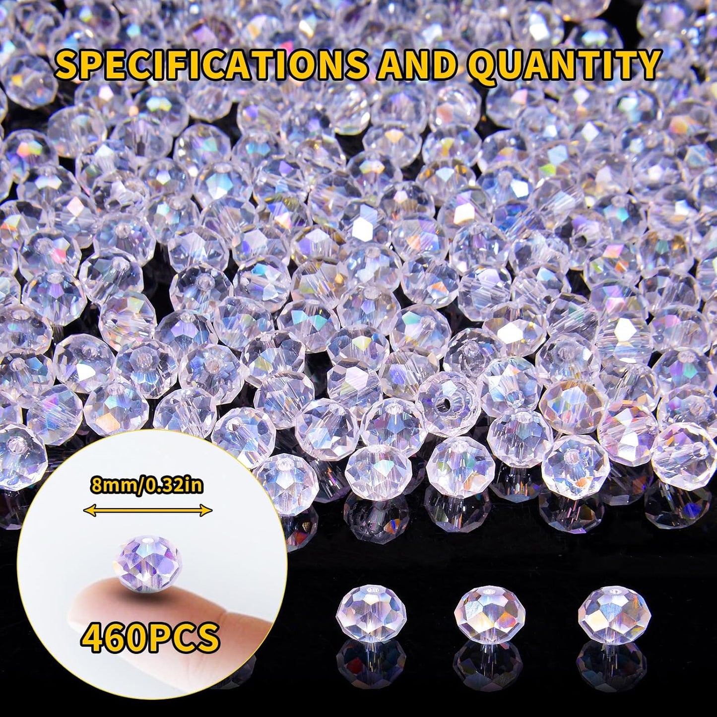 460Pcs 8mm Crystal Glass Beads for Jewelry Making Beads for Bracelets Necklace Pendants Making Supplies(Light Purple)