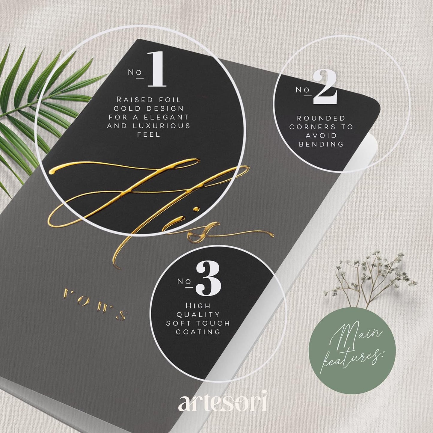 ARTESORI Premium Wedding Vow Book for Her & Him, Soft Touch, Gold Foil, 28 Lined Pages, Wedding Vow Books His and Hers, Wedding Essentials, Wedding Registry Ideas, His and Hers Gifts [Ivory & Navy]