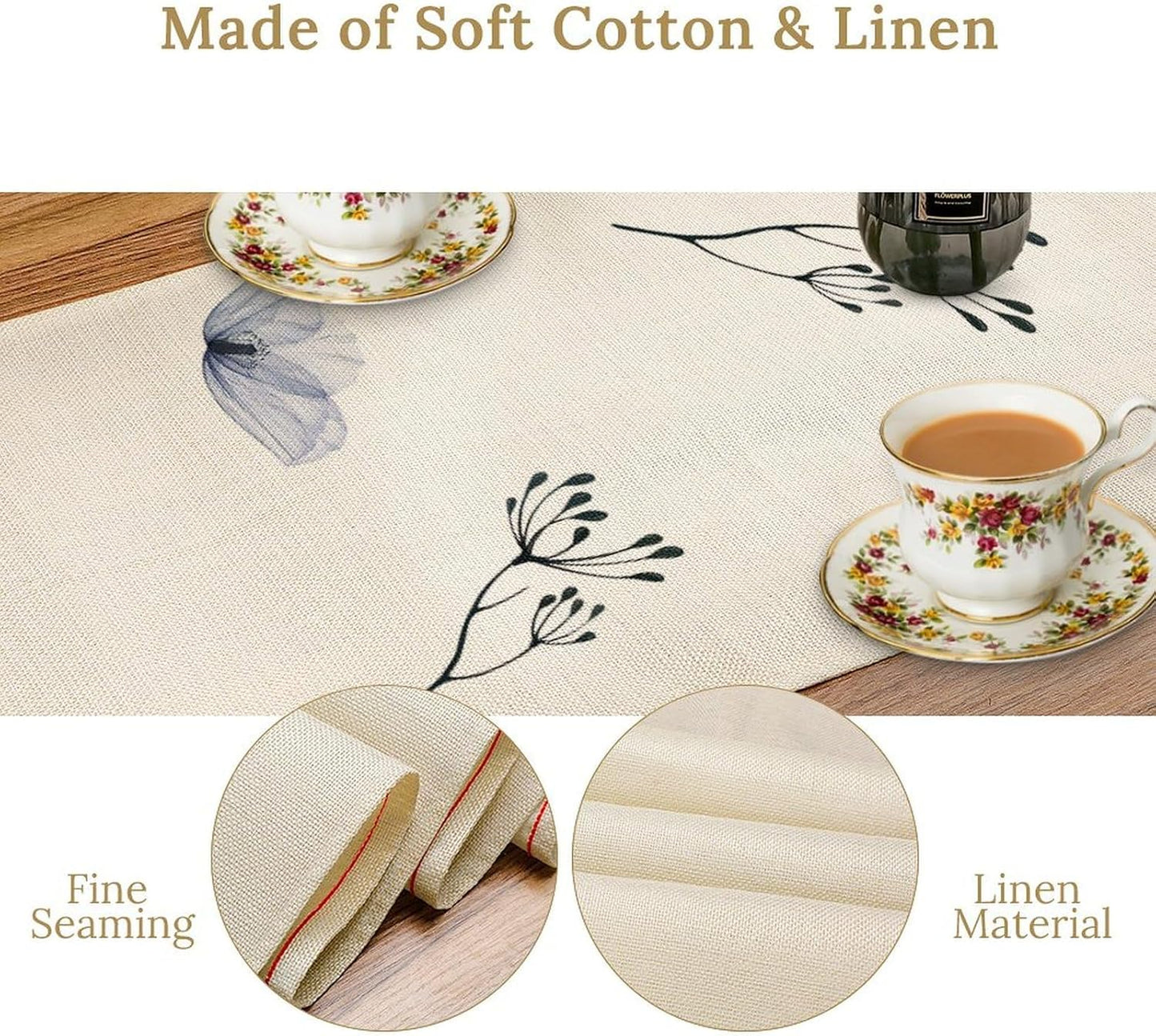 Watercolor Poppy Floral Table Runner, Abstract Seasonal Spring Summer Blue Purple Flower Kitchen Dinning Table Runner for Indoor Outdoor Home Wedding Party Holiday, 13x120 Inch