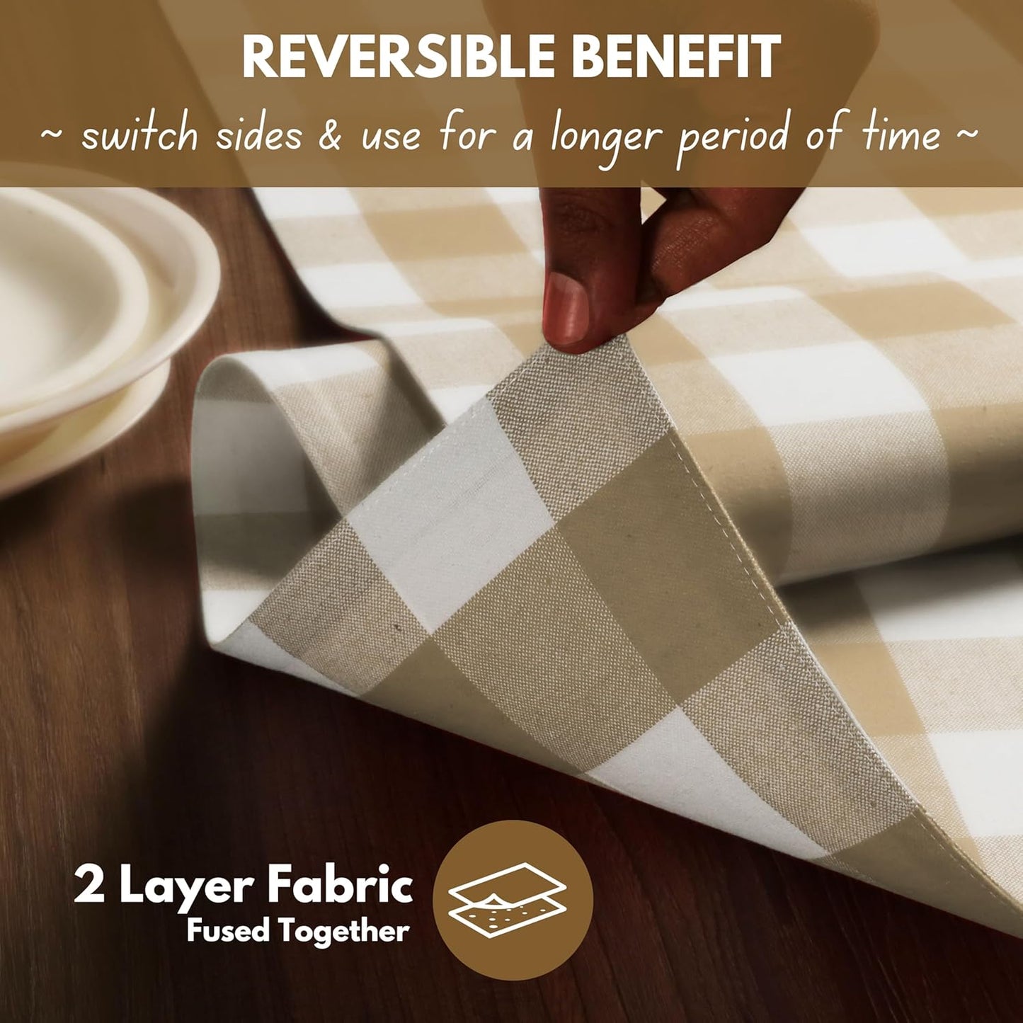 Native Fab Table Runner Buffalo Check Plaid 100% Cotton - 13x108 Inches Kitchen Dining Table Decoration for Indoor Outdoor Farmhouse Home Party Decor - Beige and White