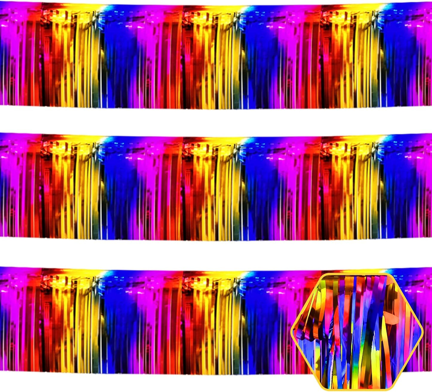 3 Pack 10 Long Rainbow Metallic Foil Fringe Garland Wall Hanging Tassle Banner, Mother's Day, Easter, Parade Floats, Birthday, Theme Party, Wedding Party Decorations