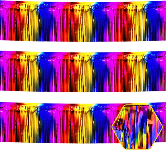 3 Pack 10 Long Rainbow Metallic Foil Fringe Garland Wall Hanging Tassle Banner, Mother's Day, Easter, Parade Floats, Birthday, Theme Party, Wedding Party Decorations