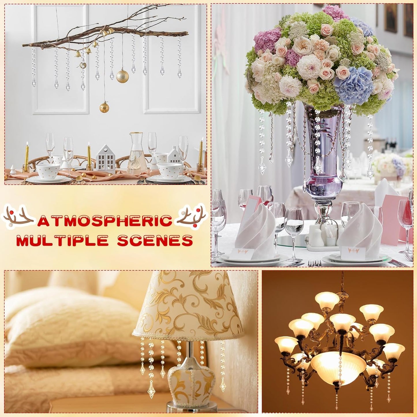 Nuenen 100 Pcs Acrylic Hanging Crystals for Centerpieces Chandelier Clear Crystal Garland Strands Ornament Acrylic Clear Beads Prisms Pendant for Christmas Tree Window Home Decoration(Lantern)