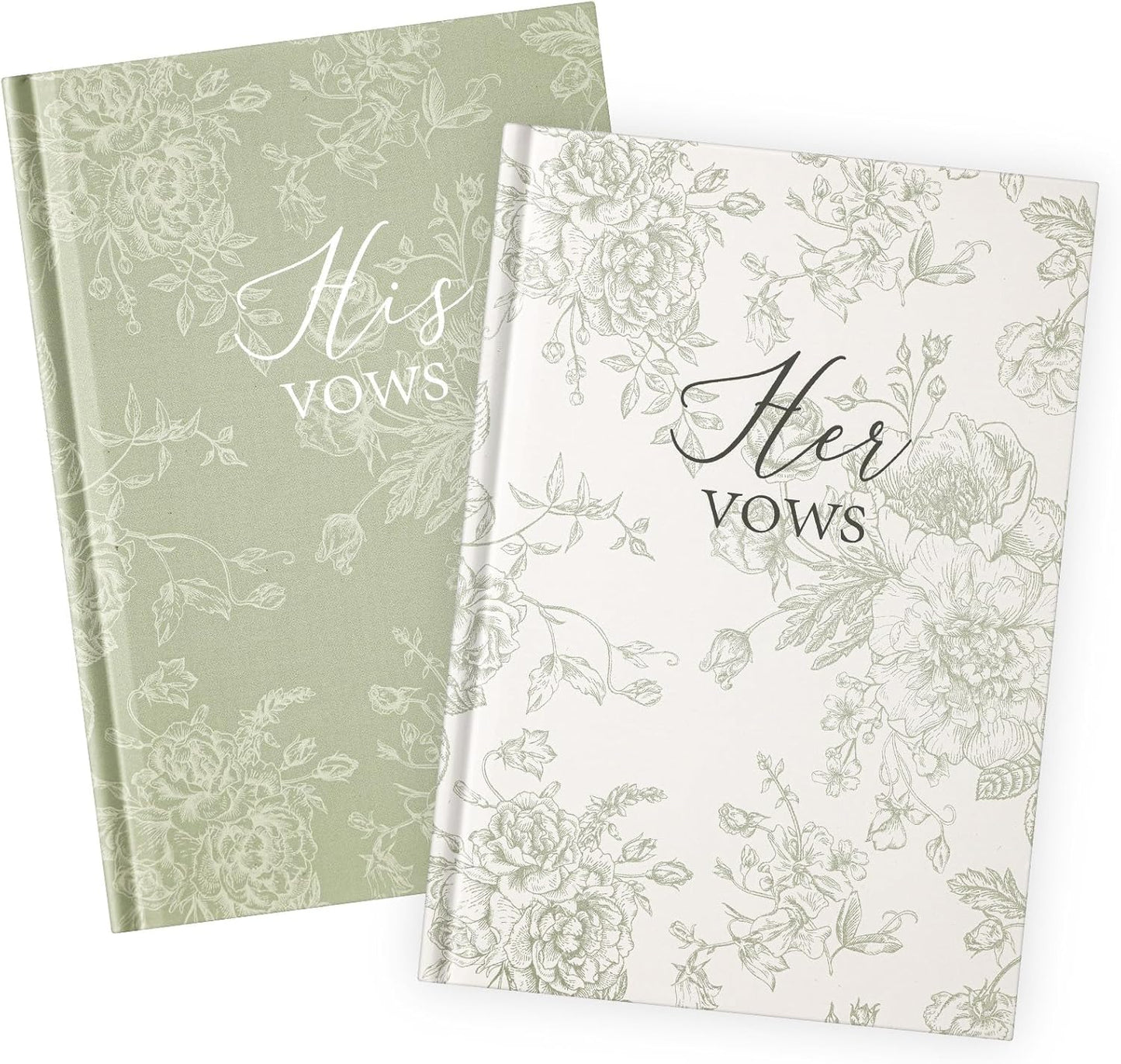 Set of 2 Vow Books His and Hers, Wedding Vow Books (6.06x4.17) Wedding Keepsake Essentials Elegant Bridal Shower Ceremony Gift Elopement Essentials(Green,Floral)
