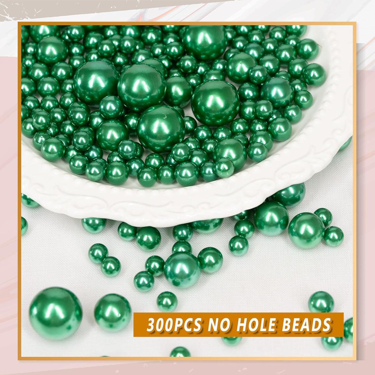 300Pcs Vase Filler Green No Hole Faux Pearl Beads for Vase Filling Decorations, Candle Centerpieces, Wedding Centerpieces, Home Party Decor (8/14/20mm)