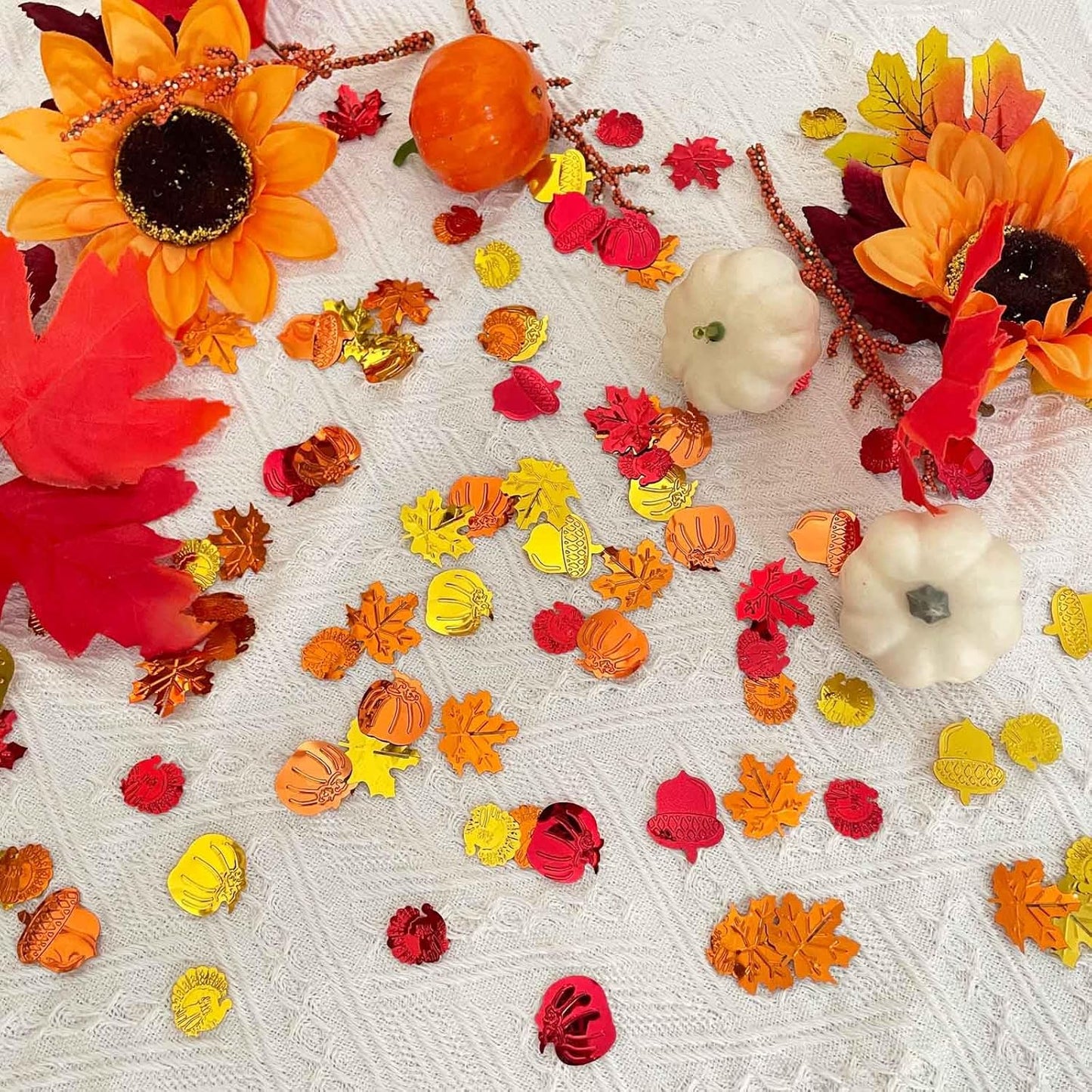200 Pcs Fall Glitter Confetti - Autumn Foil, Thanksgiving Maple Leaves, Turkey, Pumpkin, Pinecones, Acorn Sprinkles for Table Decorations and Party Supplies 30g