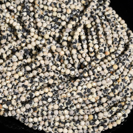 Song Xi 180pcs 2mm Natural Dalmatian Gemstone Beads Faceted Round Loose Stone Beads for Jewelry Making