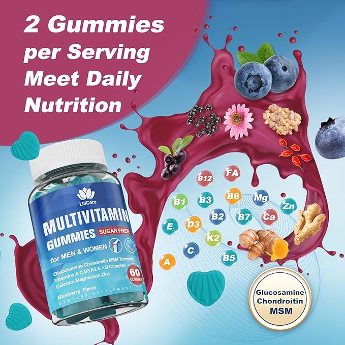 Methylated Multivitamin for Men/Women Gummies, Mens/Womens Multivitamin 50 Plus, with Glucosamine Chondroitin MSM Echinacea Sugar Free Chewable Multi Vitamins B D3 K2 A C E for Adults Seniors, 120 Cts