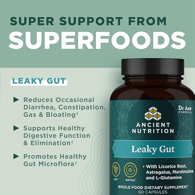 Ancient Nutrition Gut Health Supplement Leaky Gut Capsules, 60ctFormulated with Licorice Root, Astragalus, Marshmallow, and L-Glutamine, Gluten Free, Paleo and Keto Friendly, 60 Ct