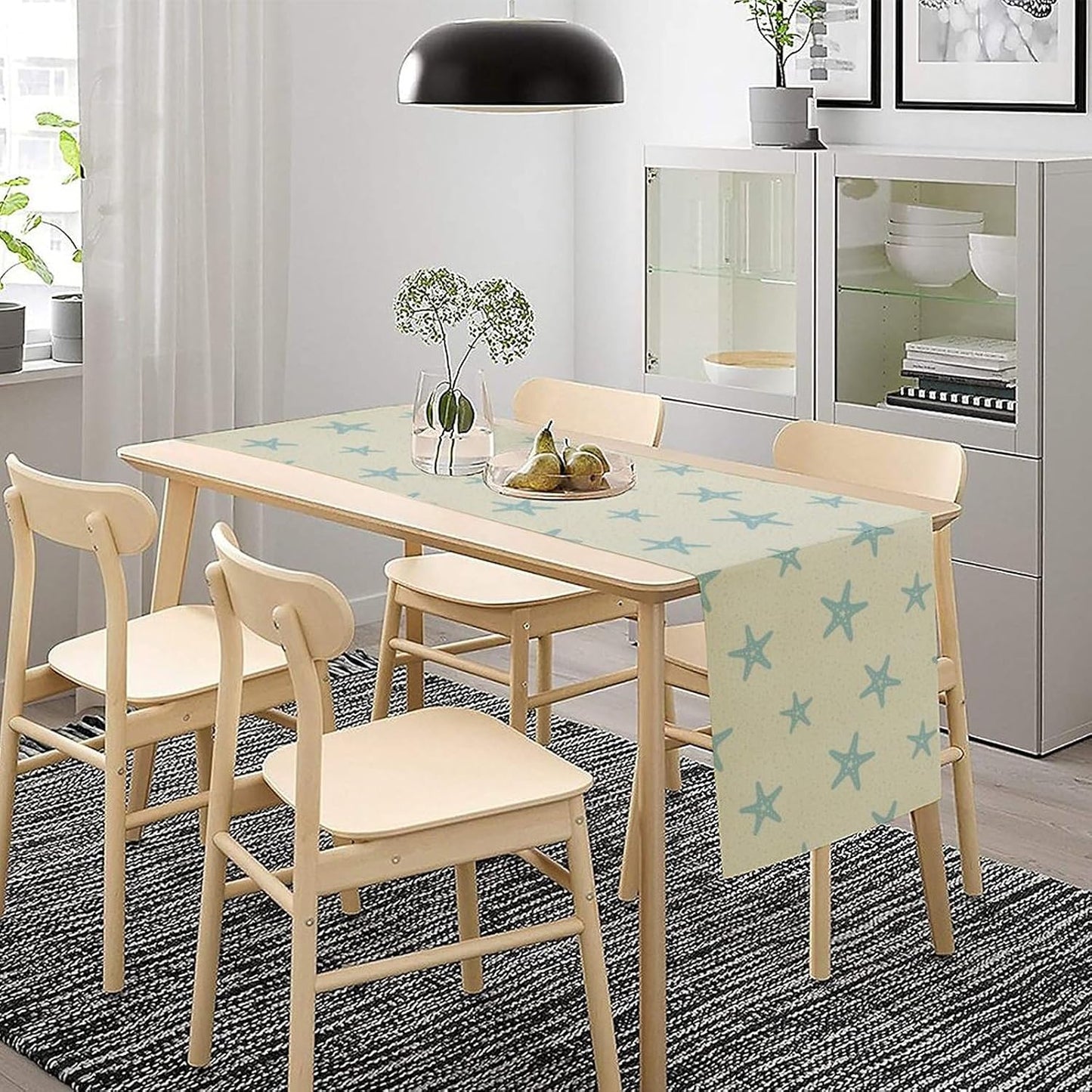 Sea Turtle Table Runner Marine Life Starfish Nautical Blue Green Ocean Theme Kitchen Table Decorations for Indoor Outdoor Home Party Decorations 13 * 70 Inch