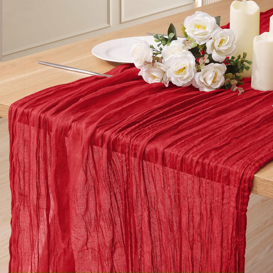 1 Pack Cheesecloth Table Runner 10Ft Christmas Gauze Boho Table Runners for Wedding Decor Bridal Shower Decorations Baby Shower Party(35" x 120")