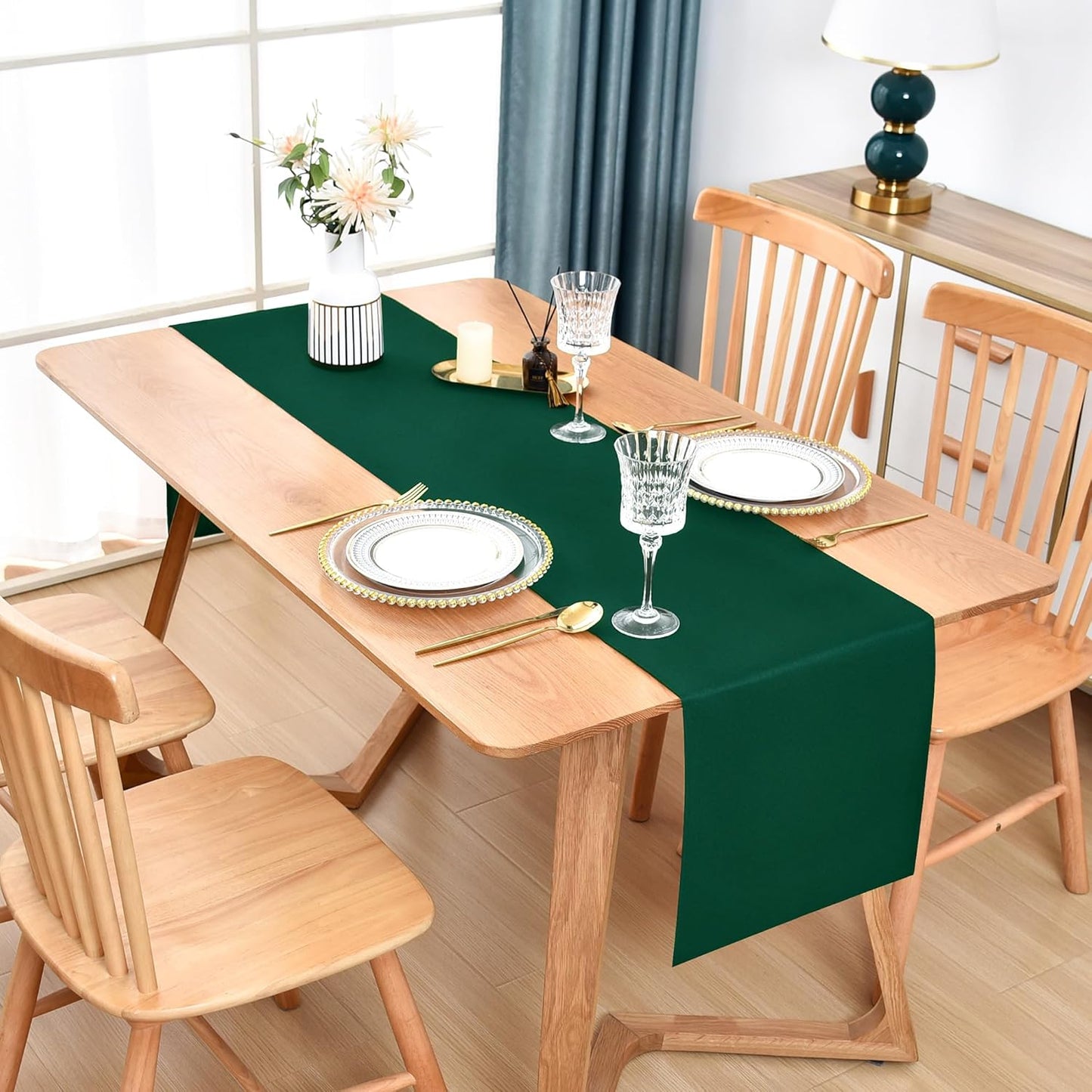 Farmhouse Green Table Runner Dining Table Runners 48 Inches Long Coffee Table Runner for Dresser Living Room Bedroom Holiday Party Banquet 12X48 Inch