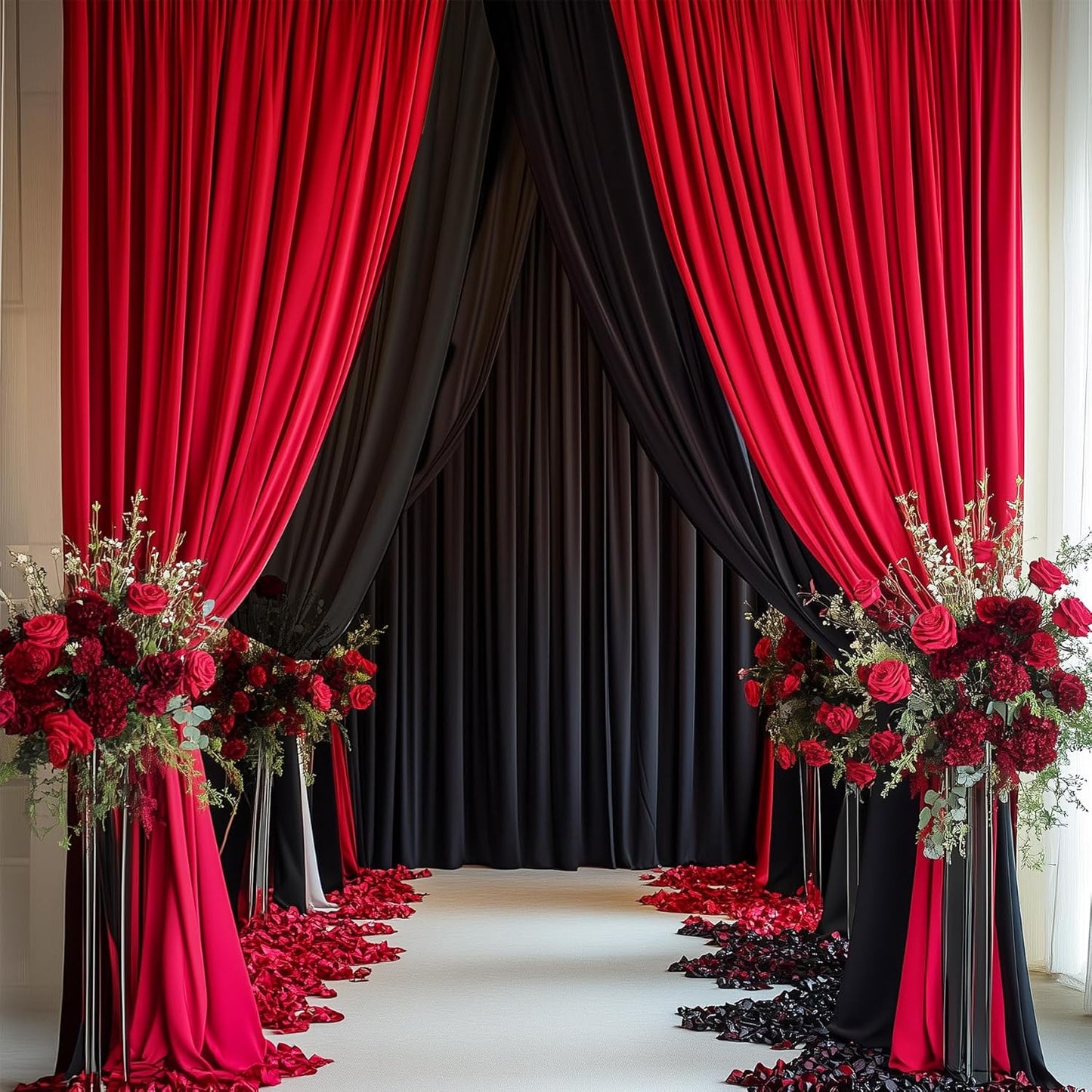 50ftx14FT Wrinkle Free Red Backdrop Curtain, 10 Panels 14FT Height Red Wedding Backdrop Drapes, Silky Polyester Back Drop Cloth for Birthday Photography Background Party Backdrop Draping
