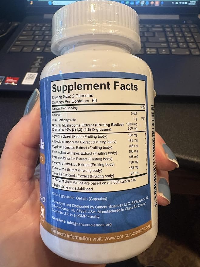 Cancer Sciences Prostate Wellness Supplements for Men, USDA Certified Organic Mushrooms Extract, Extra Strength 1,500 mg, High Potency 40% Beta-Glucans, Immune, Anti-Aging, Antioxidants, 120 Capsules