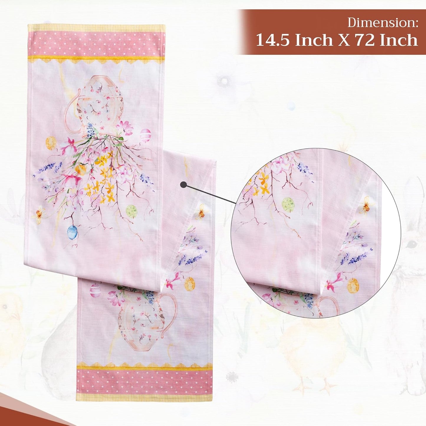 Maison d' Hermine Table Runner 100% Cotton Double Layer Table Runners 72 inches Long Decorative for Kitchen Dining Party Baby Shower Wedding Bridal Shower Spring Summer (Easter Zest, 14.50" x 72")