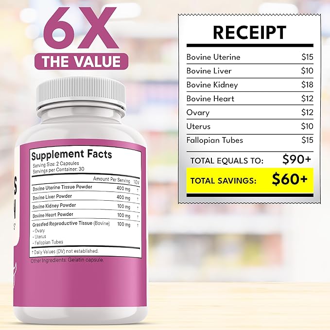 NEW AGE Beef Organ Supplement for Women - Beef Liver, Kidney, Heart and Uterus Tissue, Supports Women's Overall Energy and Health - Pasture Raised, Grass Fed - No Fillers - 180 Capsules