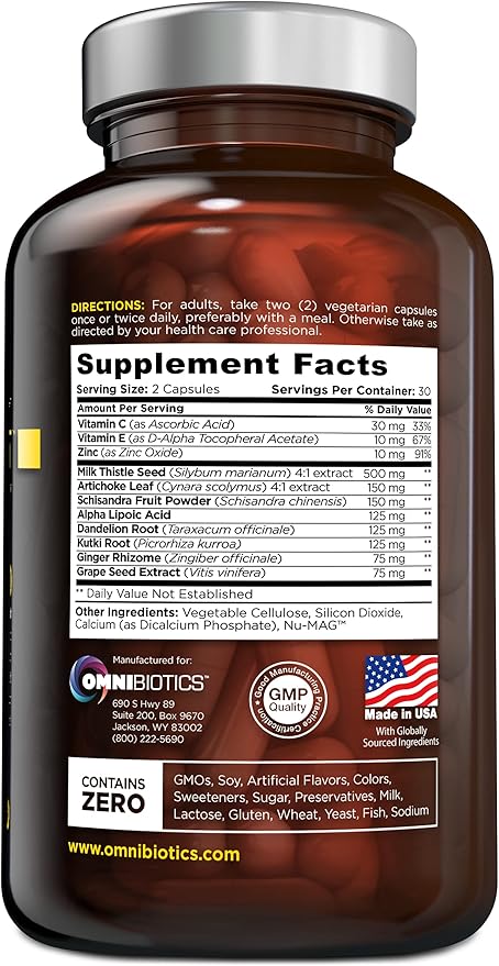 OmniBiotics Liver Cleanse Detox & Repair Supplement – Milk Thistle, Dandelion Root, Alpha Lipoic Acid, Artichoke Extract, Schisandra, Silymarin – 60 Vegan Capsules