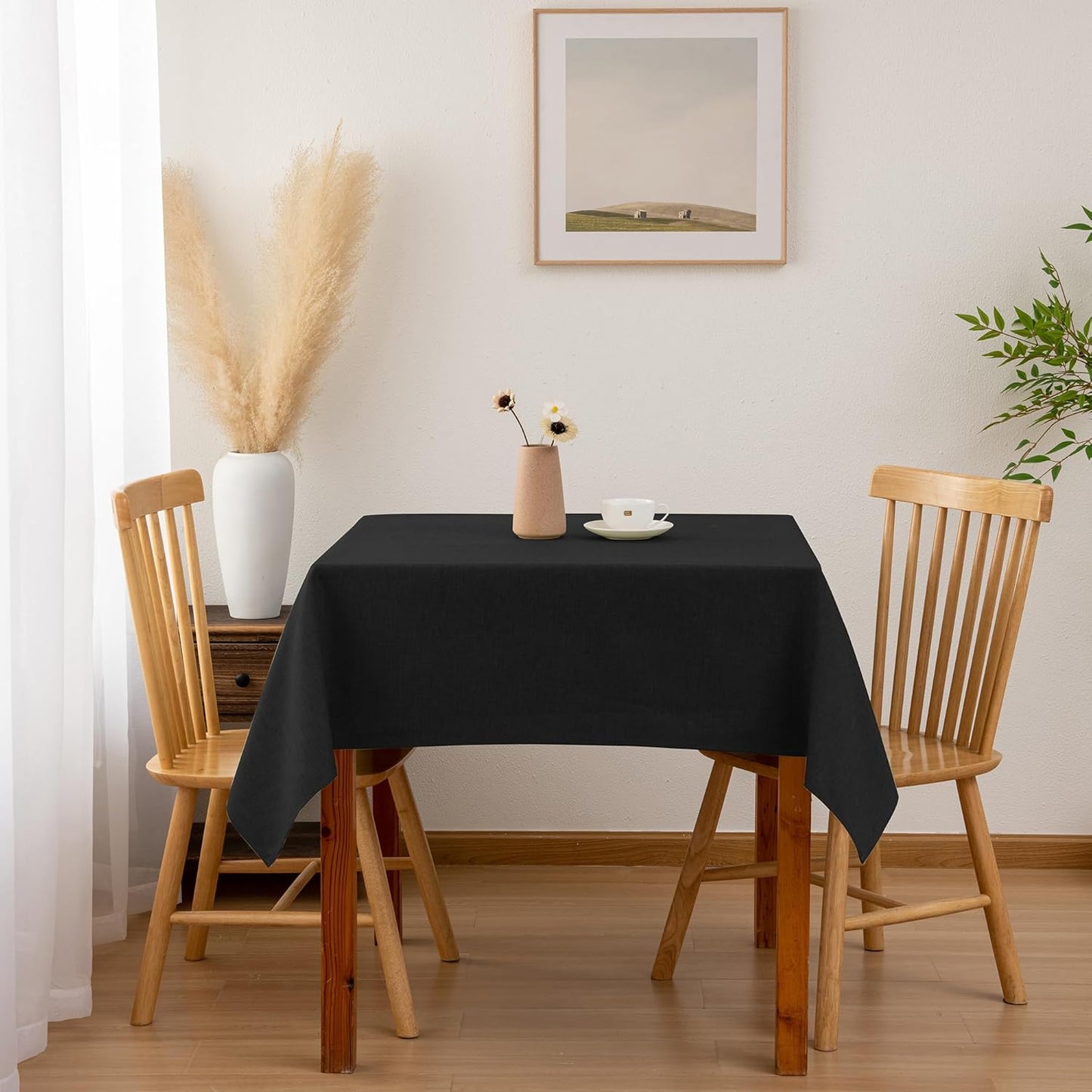 Hiasan Faux Linen Square Tablecloth - Wrinkle and Stain Resistant Washable Table Cloth for Kitchen Dining Room Holiday Table Cover for Party Dinner, Black, 60 x 60 Inch