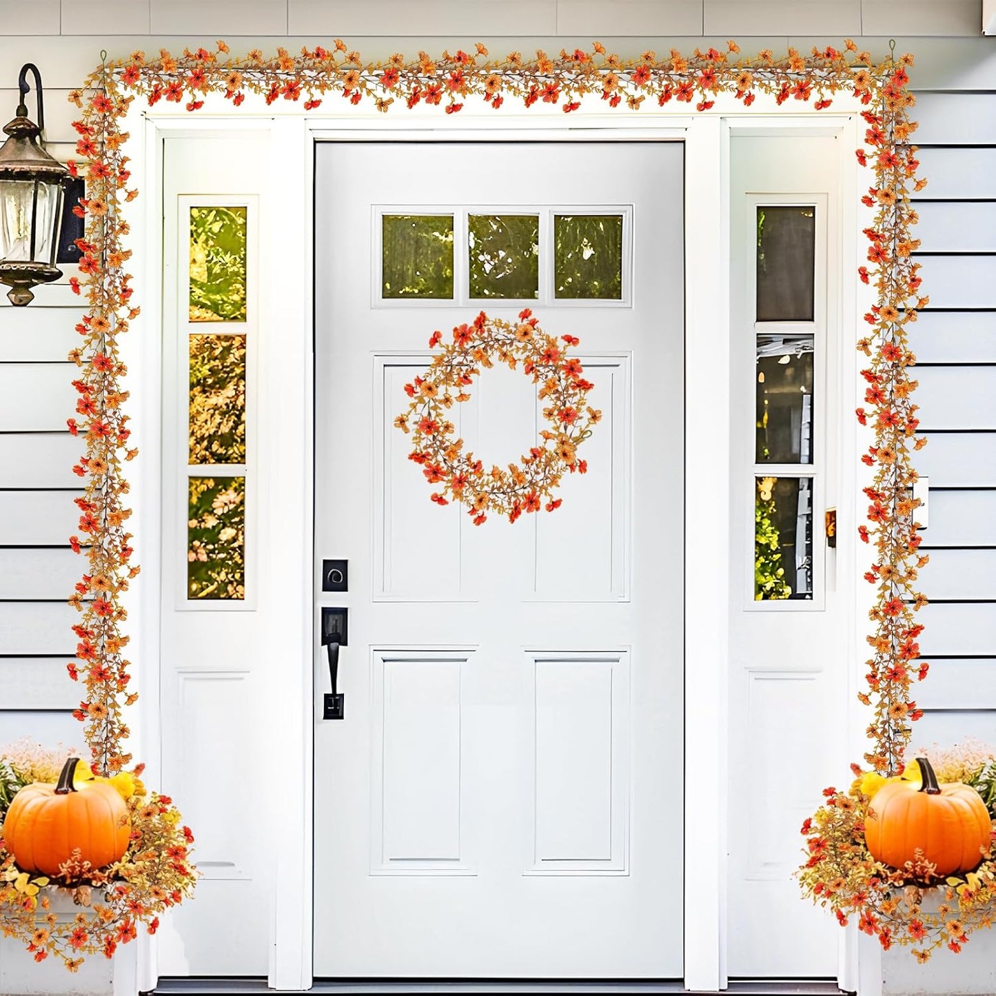 4 Pack Artificial Fall Flowers Garland, 6 FT Fall Decorations Fake Mums Floral Vines UV Resistant Faux Hanging Flower Ivy Garland for Home Party Table Wall Decor (Orange + Autumn Yellow)