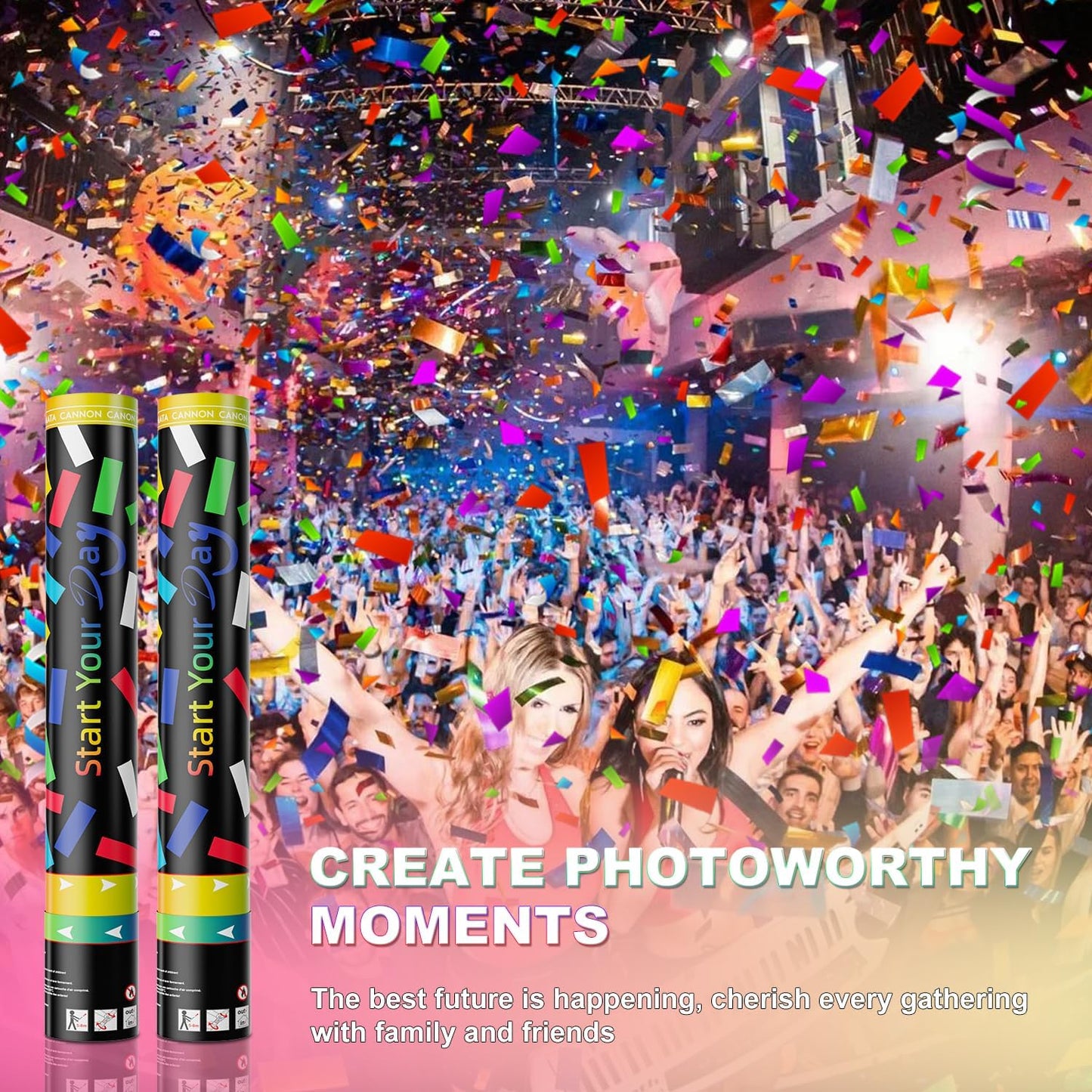 Confetti Cannons, 15 Inch+Longer Confetti Shooters Party Poppers, WORKKEEP Confetti Popper Air Powered for Birthday Wedding Celebration Photo Shoot New Year's Eve confetti Gun 03