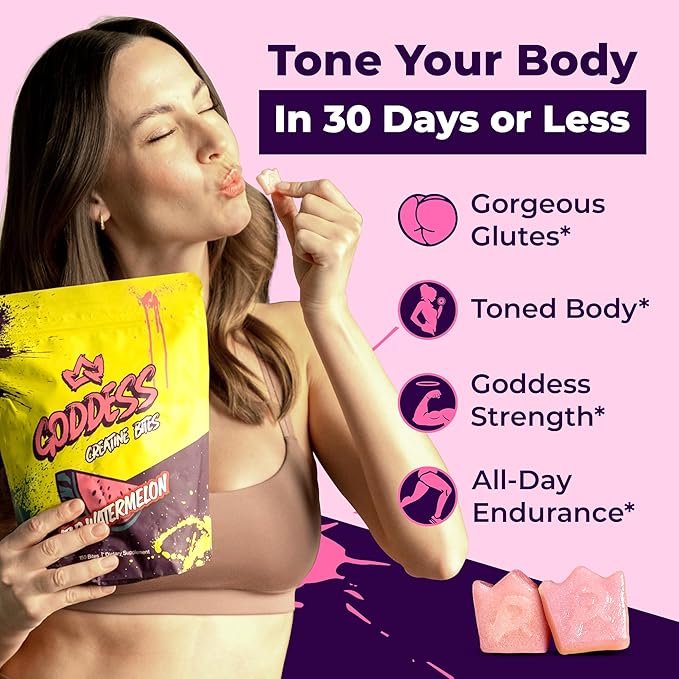 Goddess Creatine Gummies – Low-Sugar Chewable Creatine for Women | Booty and Muscle Builder, Faster Recovery, Strength | High-Potency Wild Watermelon Flavor – 150 Bites (5g per Serving)