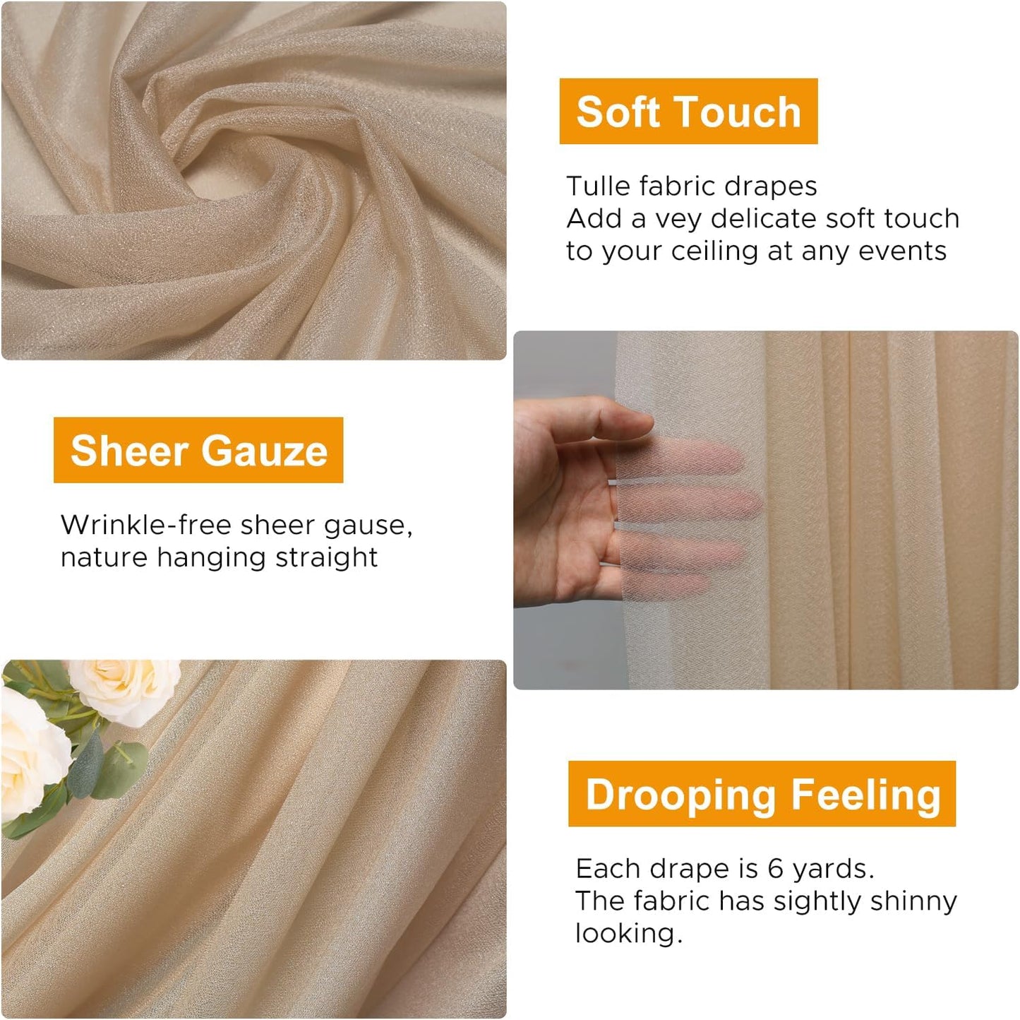 Wedding Arch Draping Fabric 6 Panels 28.7" x 20FT Nude Sheer Chiffon Backdrop Drapes for Wedding Ceremony Birthday Party Bridal Shower Outdoor Decoration