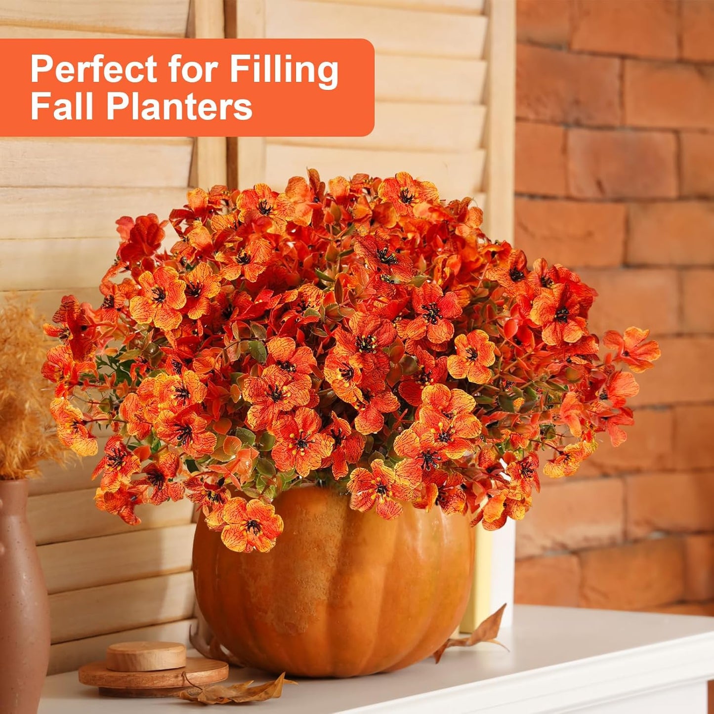 Artificial Fall Flowers Faux Mums for Outdoor Indoor Garden Home Decoration,12 Bundles Faux Silk Daisy UV Resistant Look Real No Fade for Front Door Porch Patio Yard Balcony Autumn Decor