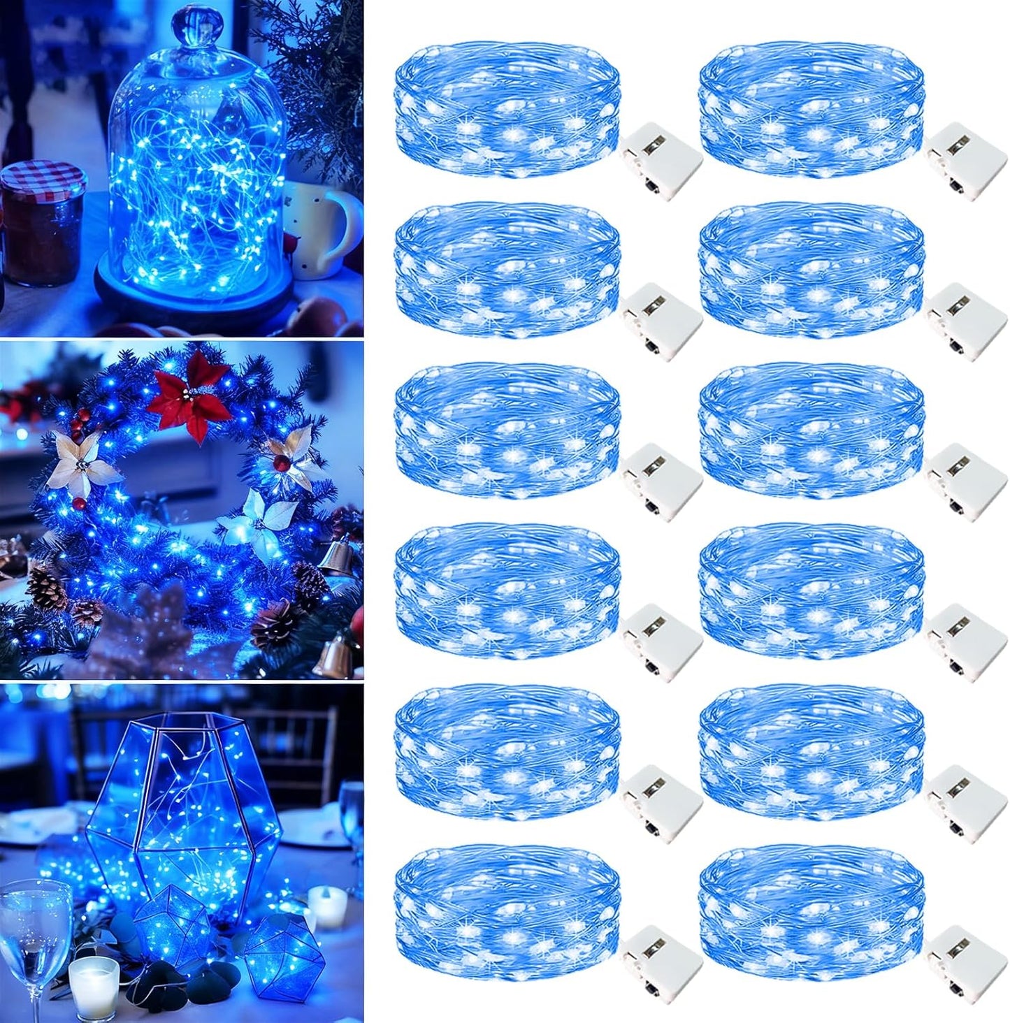 12 Pack Fairy Lights Battery Operated - 7ft 20 Led Twinkle Lights 3 Modes, Bulk Mini String Lights Waterproof for Mason Jars Vases DIY Party Wedding Decoration Christmas -Blue