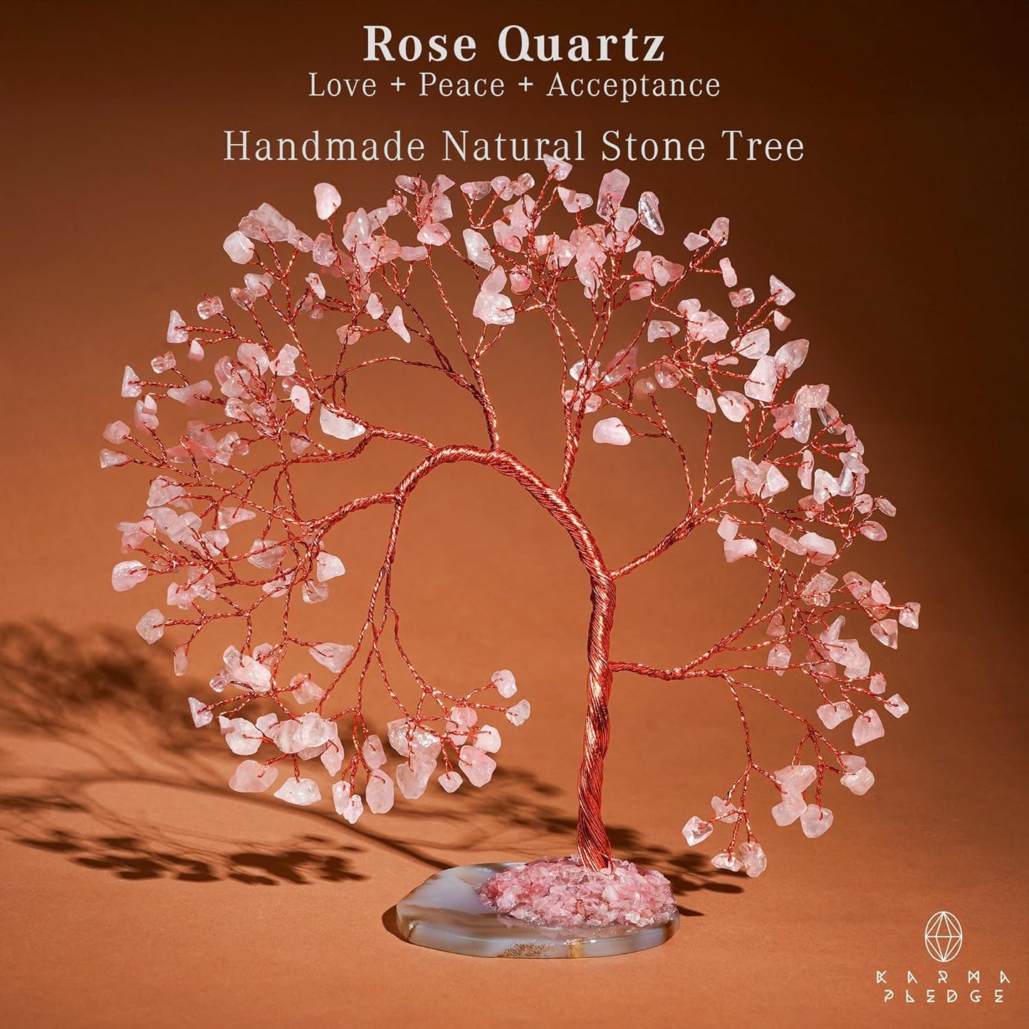 Rose Quartz Healing Crystal Tree of Life for Home and Office Decor, Positive Energy, Wealth, Good Luck, Reiki Healing Crystals and Stones, Handmade Feng Shui Decoration, Birthday Gifts for Women
