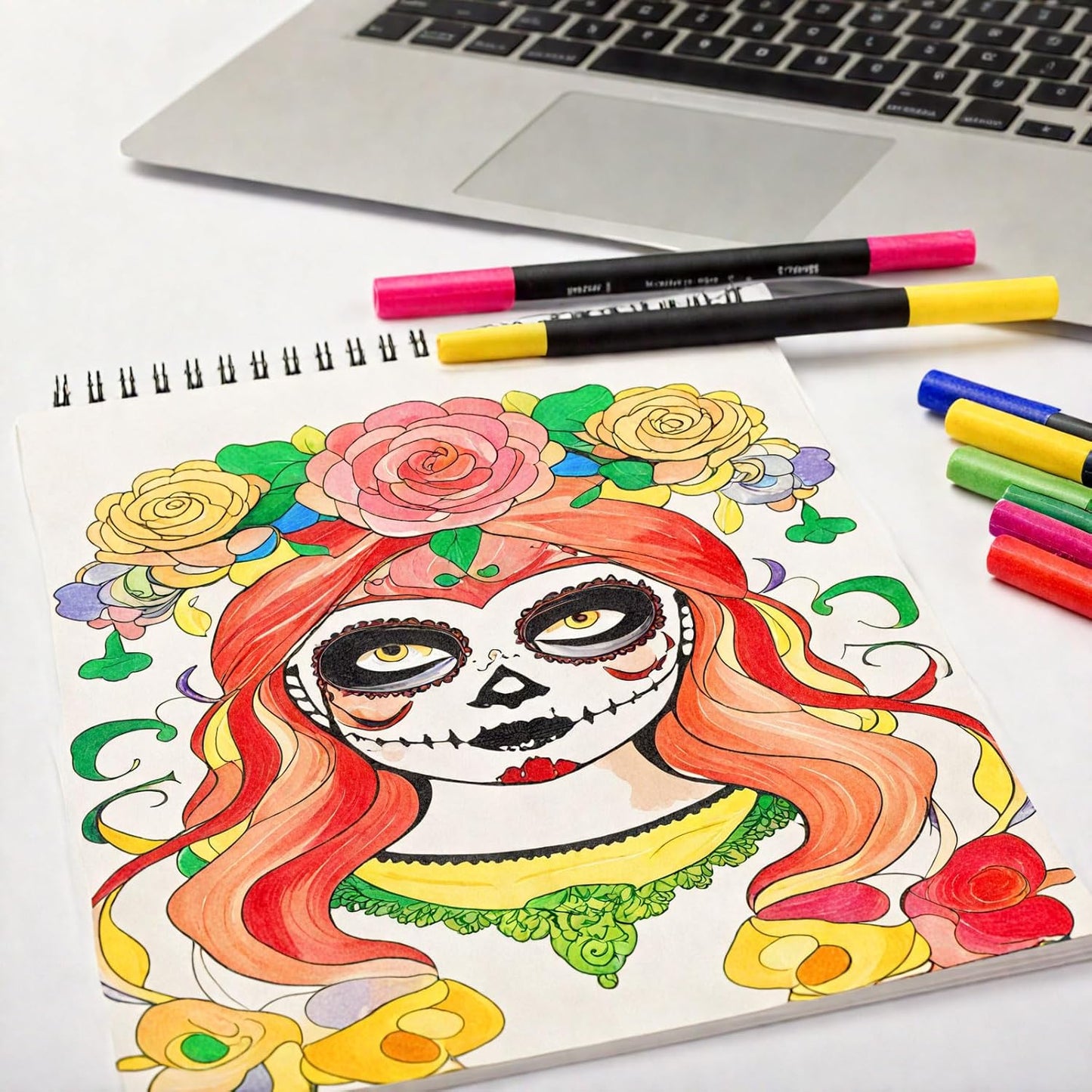 Bondream Sugar Skull Coloring Book for Women,Spiral Bound Adult Coloring Book for Relaxation & Mindfulness, 24 Single-Sided Pages Creative Arts & Crafts Sugar Skull Stress Relief Gift