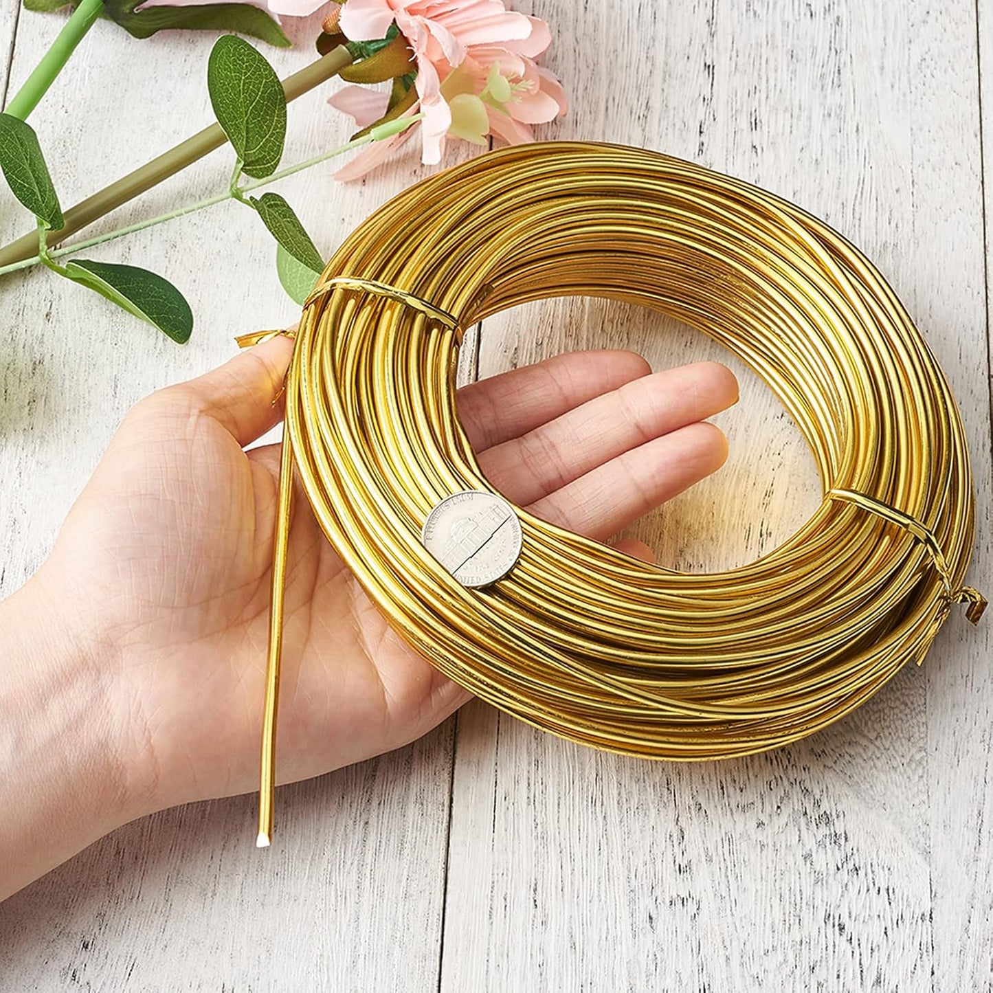Fashewelry 82 Feet 9 Gauge Round Aluminum Wire 3mm Golden Bendable Metal Craft Wire for Beading Jewelry Craft Making 25m Long