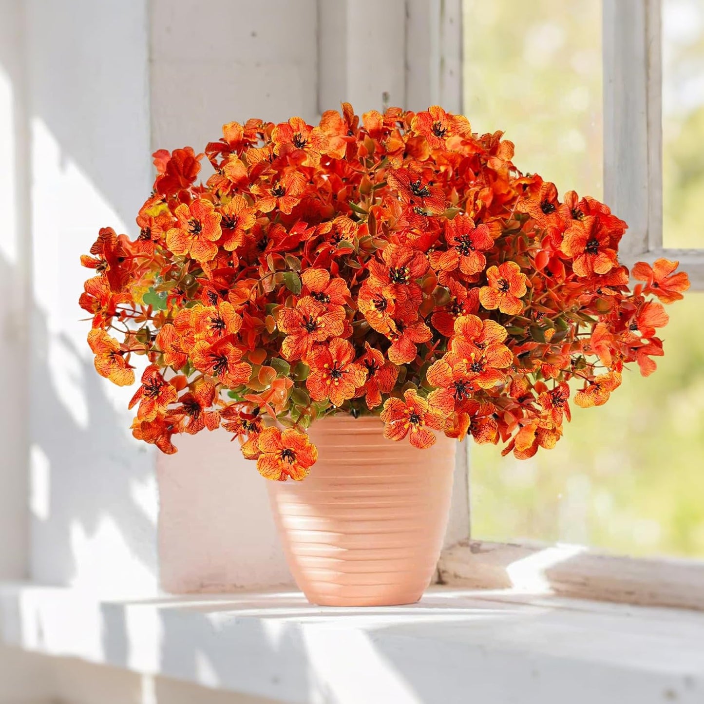 Artificial Fall Flowers Faux Mums for Outdoor Indoor Garden Home Decoration,12 Bundles Faux Silk Daisy UV Resistant Look Real No Fade for Front Door Porch Patio Yard Balcony Autumn Decor