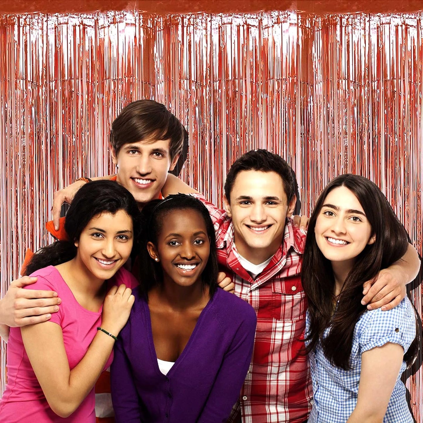 4 Pack Rose Gold Foil Fringe Curtain Backdrop, 3.28Ft x 9.84Ft Metallic Tinsel Foil Fringe Streamers Curtains for Party,