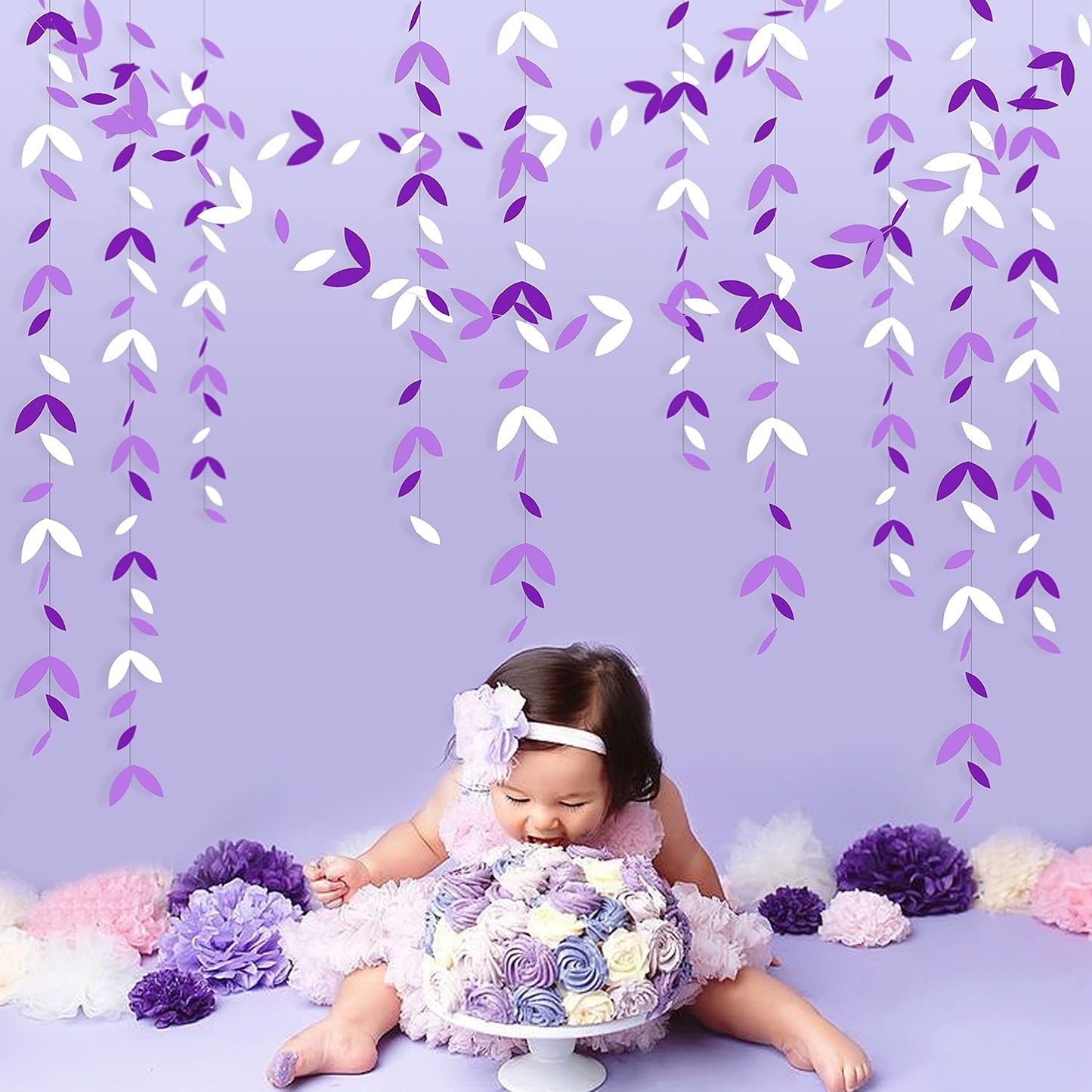 52 Ft Purple White Party Decorations Lavender Leaf Garland Kit Lilac Paper Hanging Leaves Streamer Banner for Birthday Bachelorette Engagement Anniversary Wedding Bridal Baby Shower Hen Party Supplies