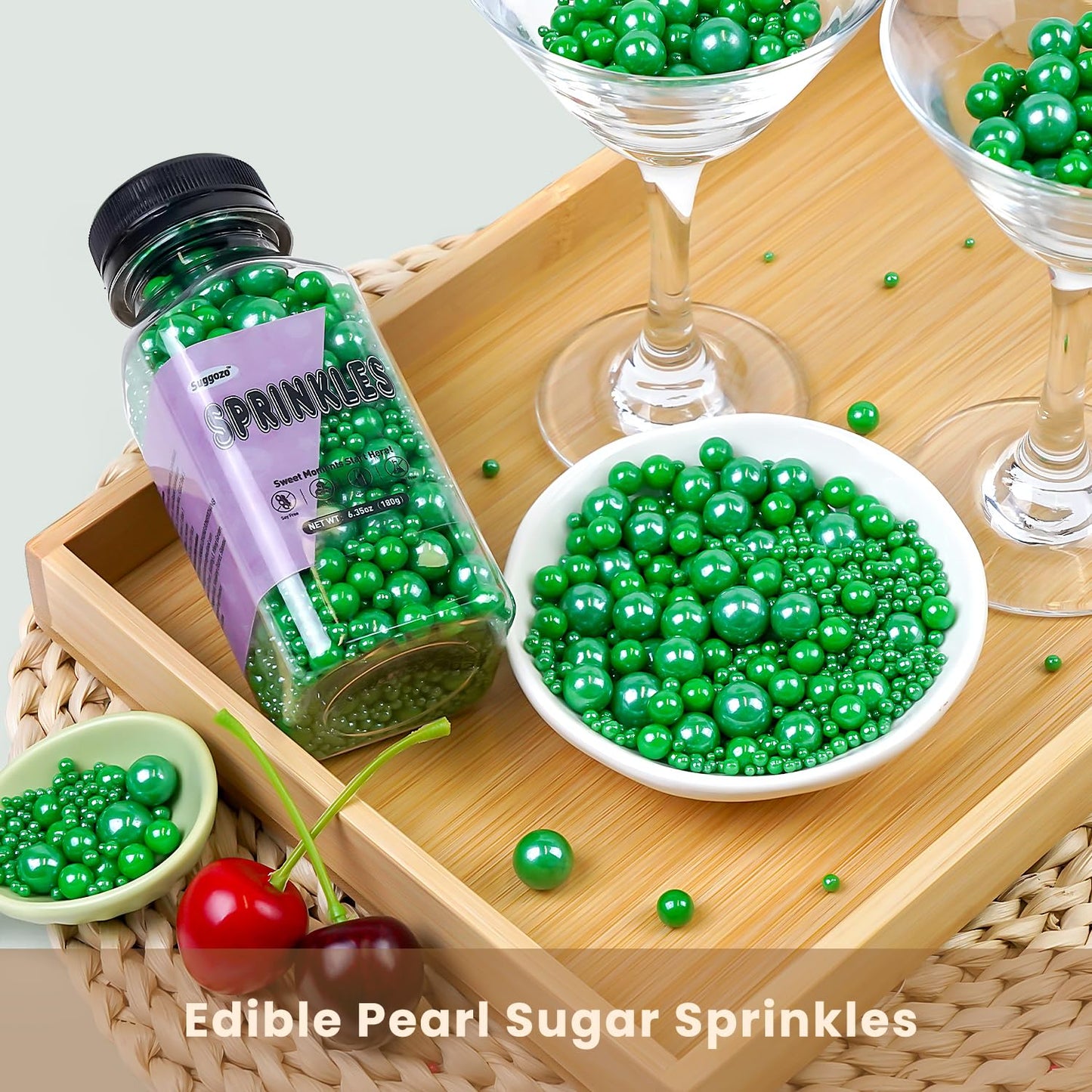 Christmas Edible Green Pearl Sprinkles, Edible Sugar Pearls for Cake Decorating, Cake Decorations, Cupcake Toppers, 180g/6.35oz, Mix Size, Wedding Party Halloween Christmas Supplies