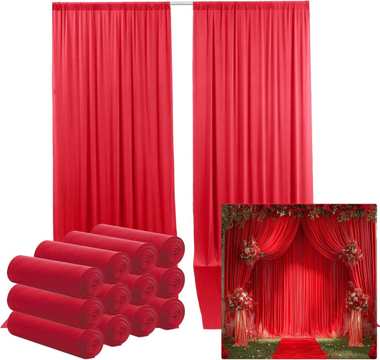 60ftx12ft Wrinkle Free Red Backdrop Curtain, 12 Panels 12FT Height Red Wedding Backdrop Drapes, Silky Polyester Back Drop Cloth for Birthday Photography Background Party Backdrop Draping